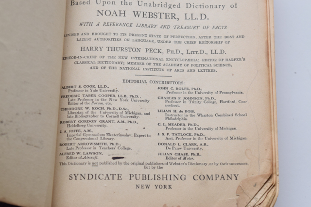 Antique New Websterian Dictionary and Edgren's Italian-English Dictionary