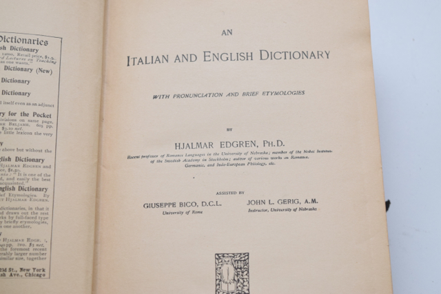 Antique New Websterian Dictionary and Edgren's Italian-English Dictionary