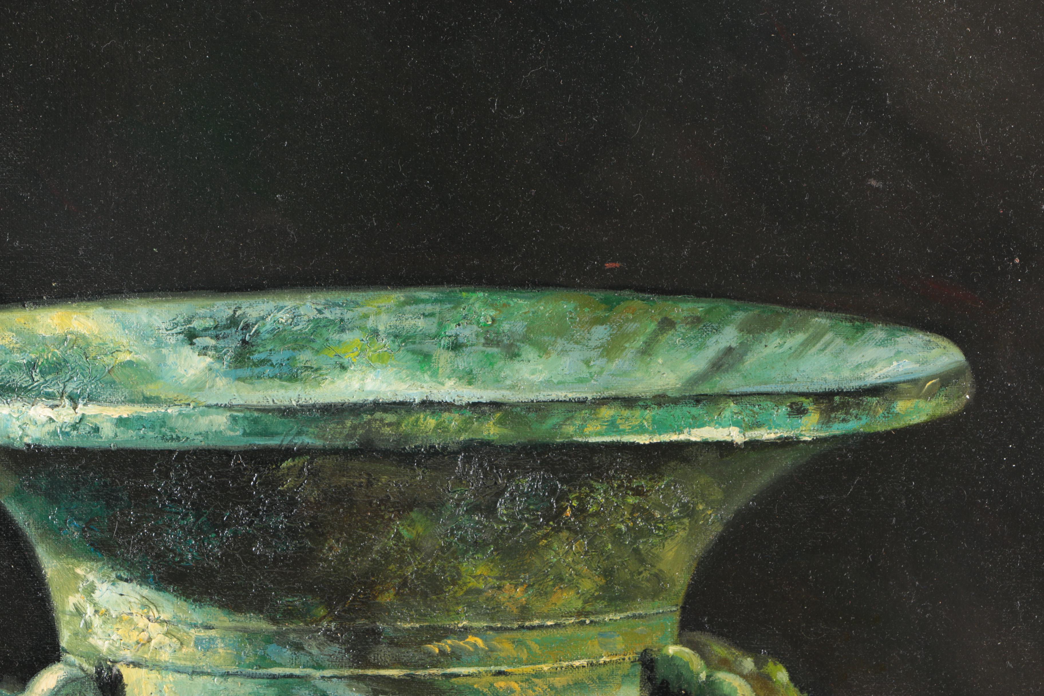 Original Oil Painting Of Shang Dynasty Inspired Vase
