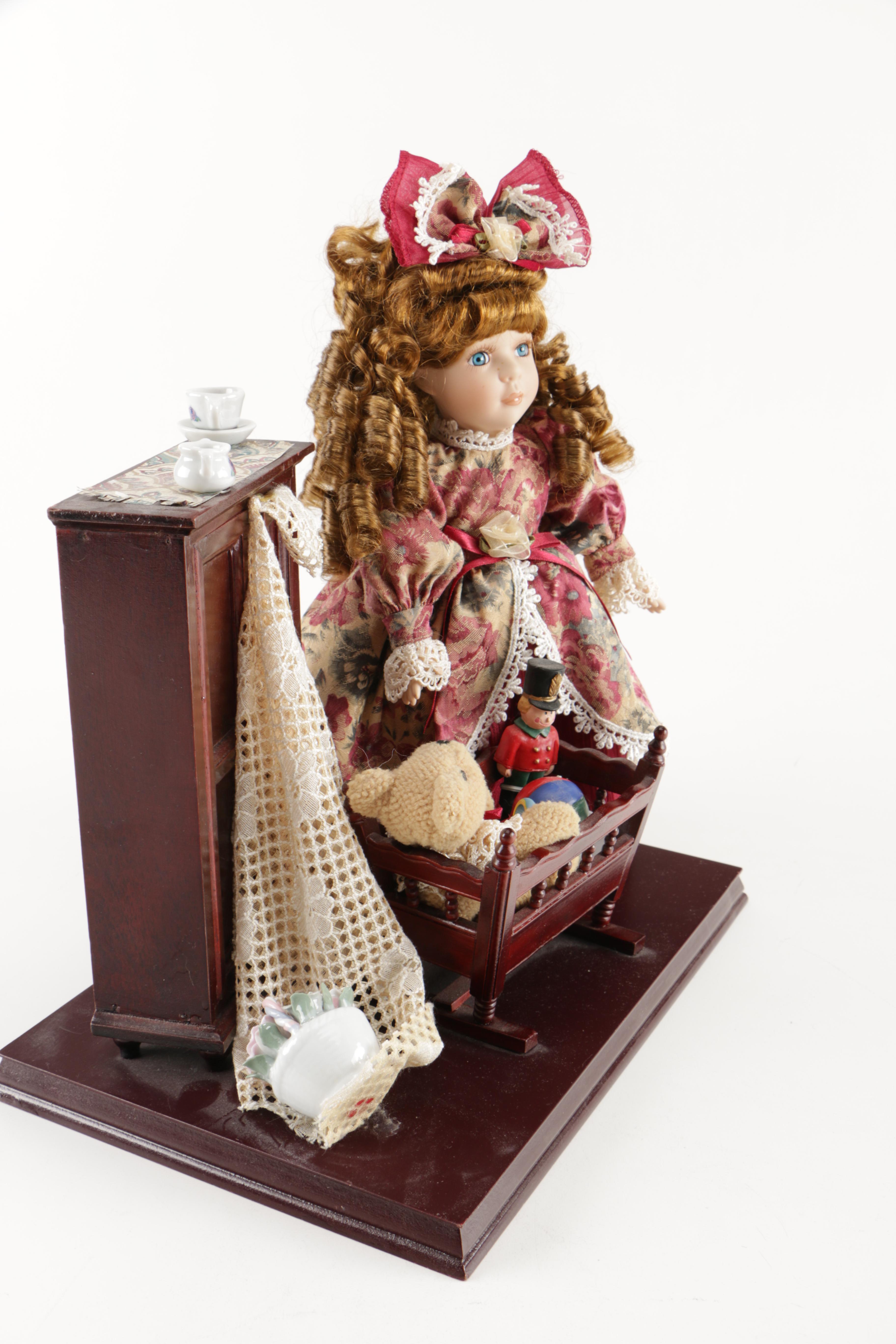 Porcelain Doll and Attached Accessories
