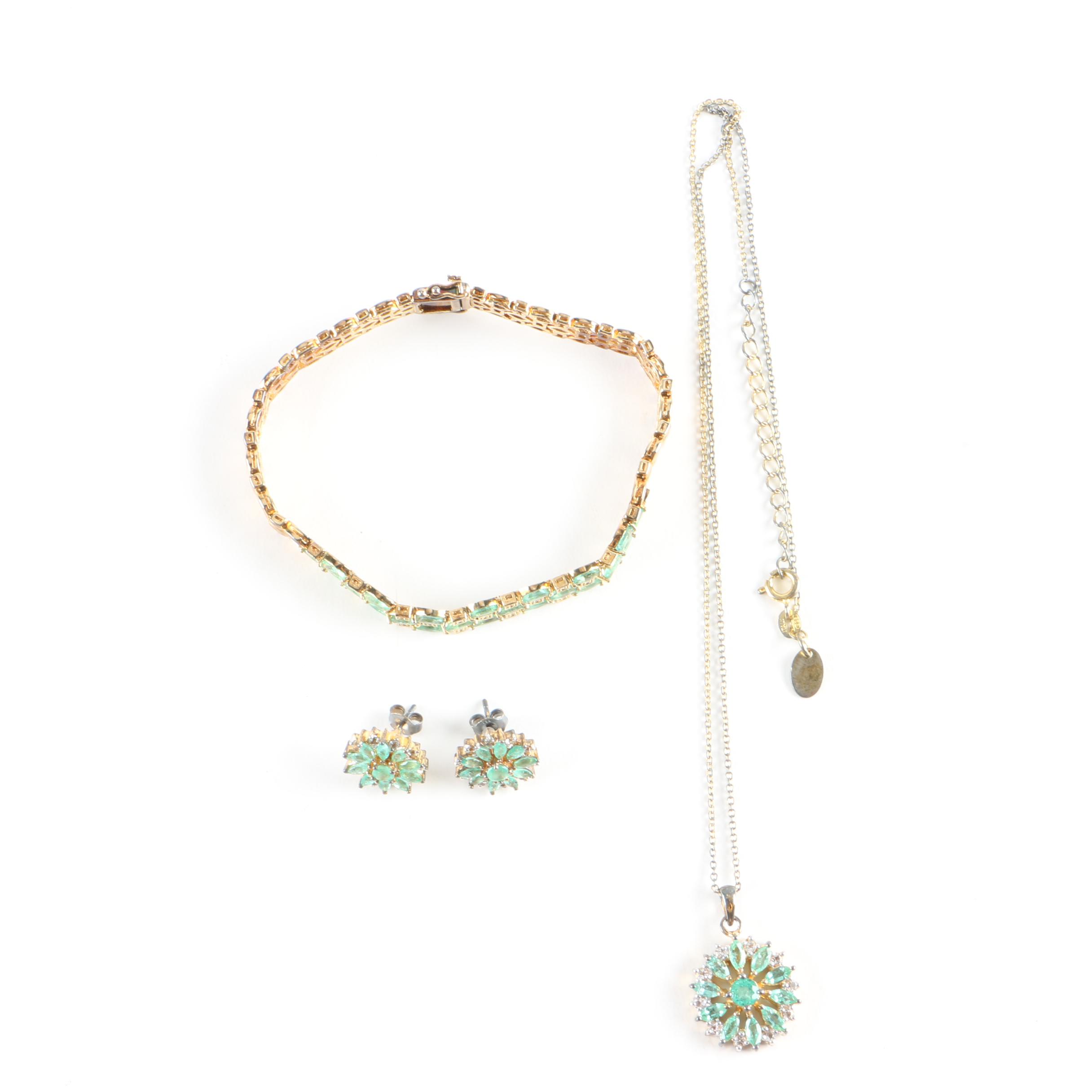 Sterling Silver and Emerald Jewelry