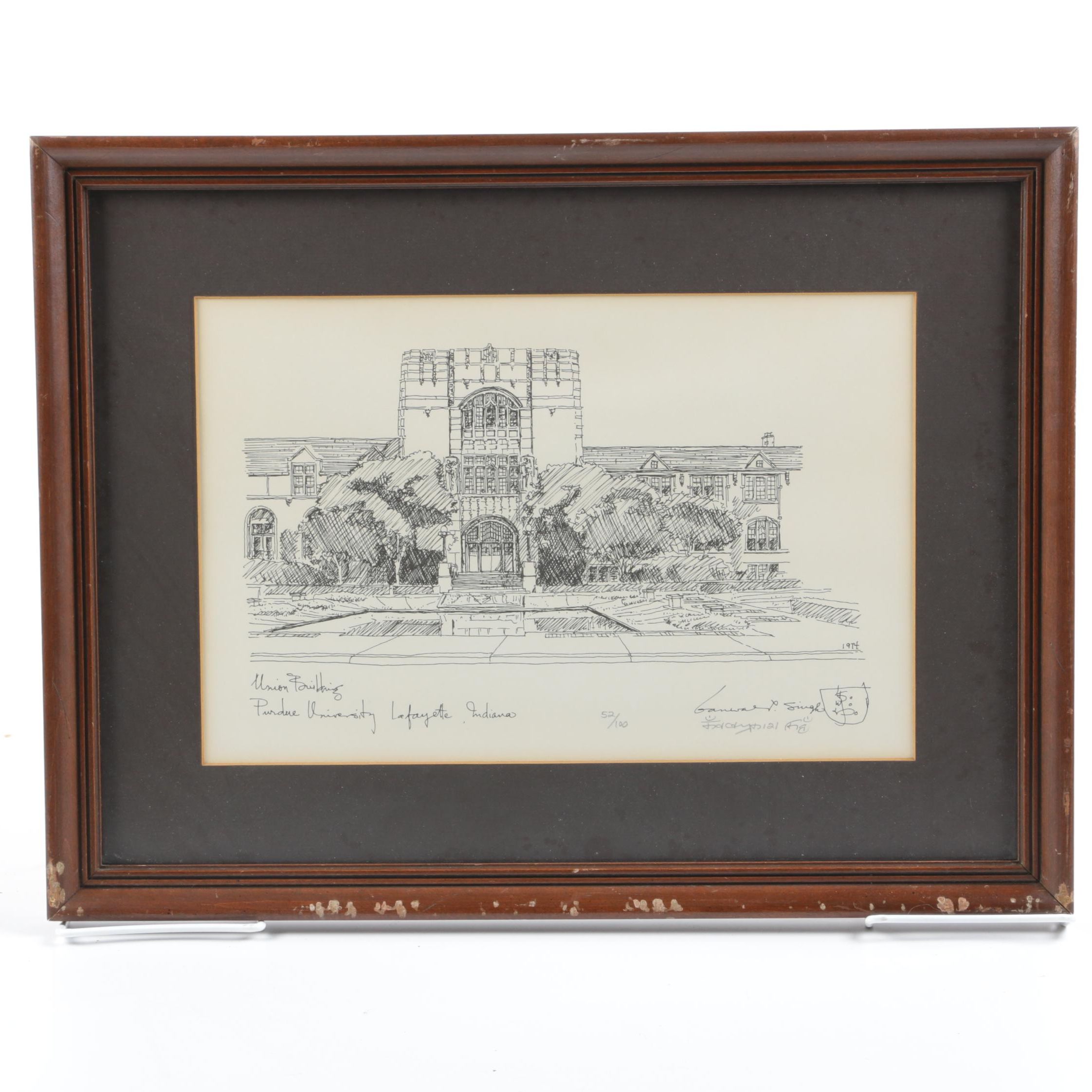 Singh Limited Edition Lithograph "Union Building, Purdue University Lafayette, Indiana"