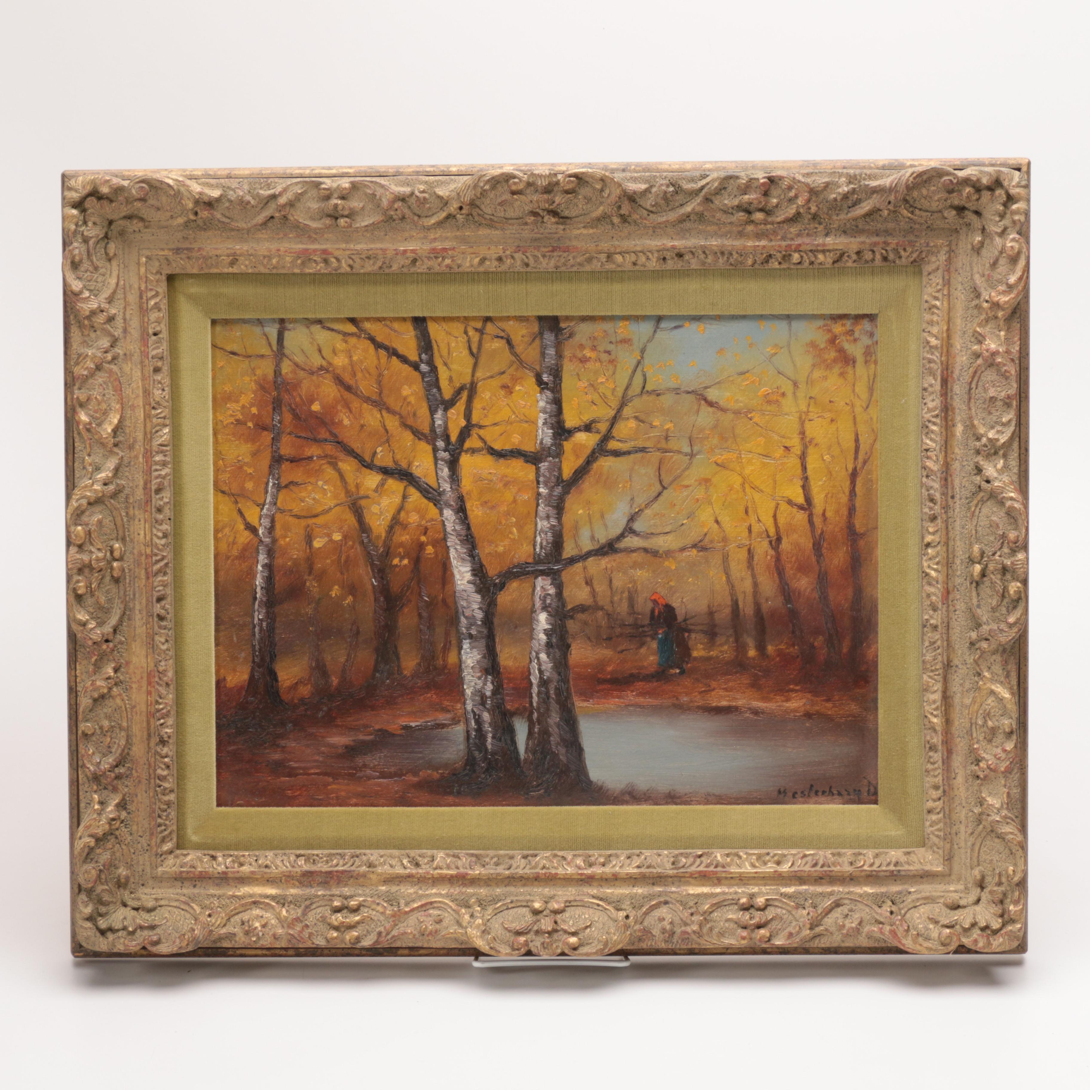 Kalman Mesterhazy Oil Painting on Board Wooded Landscape