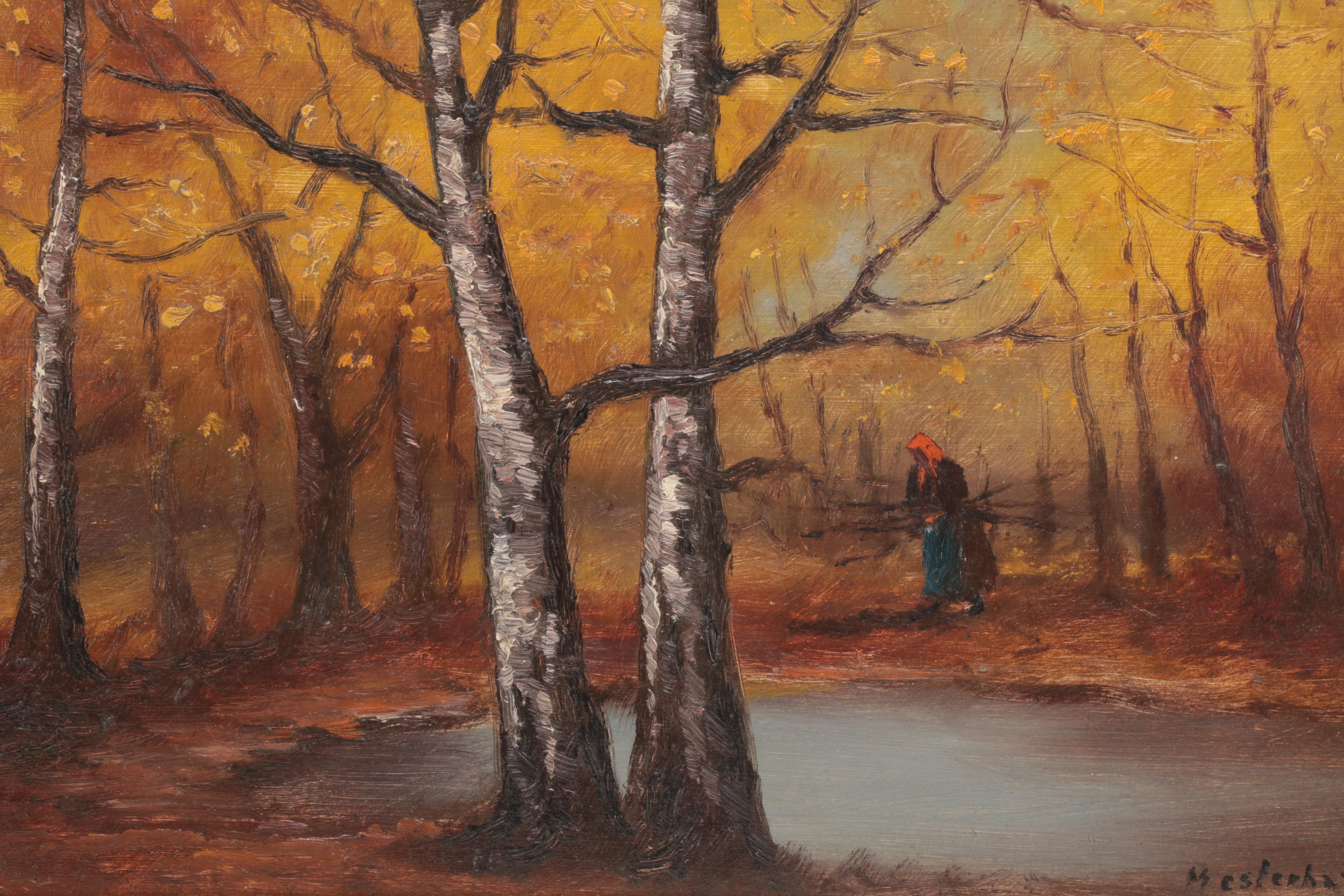 Kalman Mesterhazy Oil Painting on Board Wooded Landscape