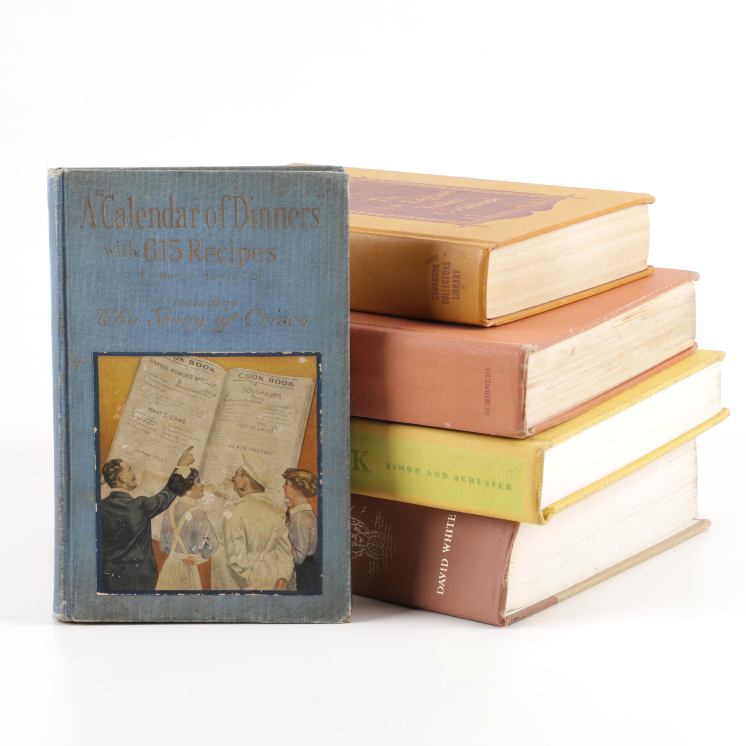 Cookbooks including "The New England Yankee Cook Book" by Imogene Wolcott