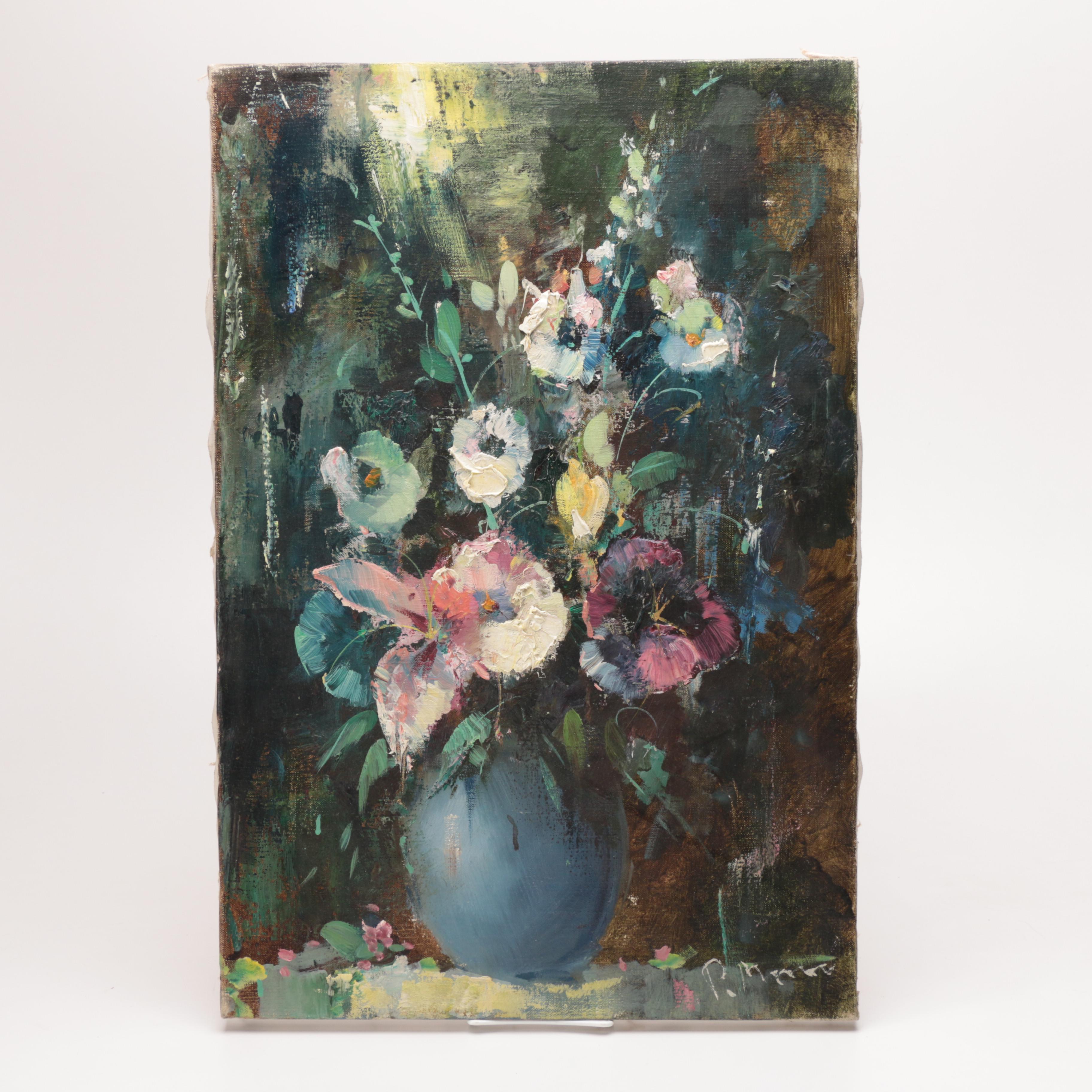 P. Morro Oil Painting on Canvas Impressionistic Floral Still Life