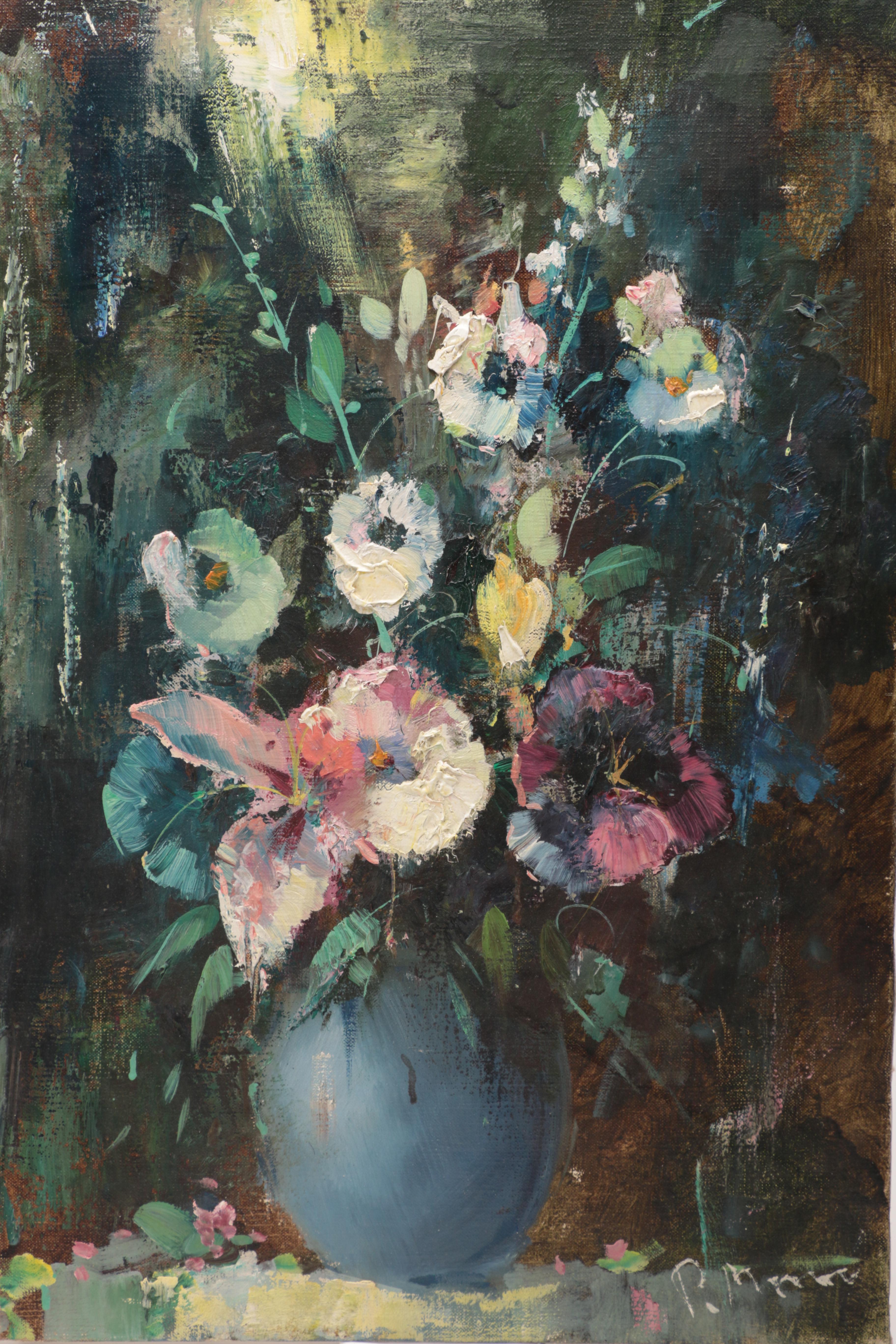 P. Morro Oil Painting on Canvas Impressionistic Floral Still Life