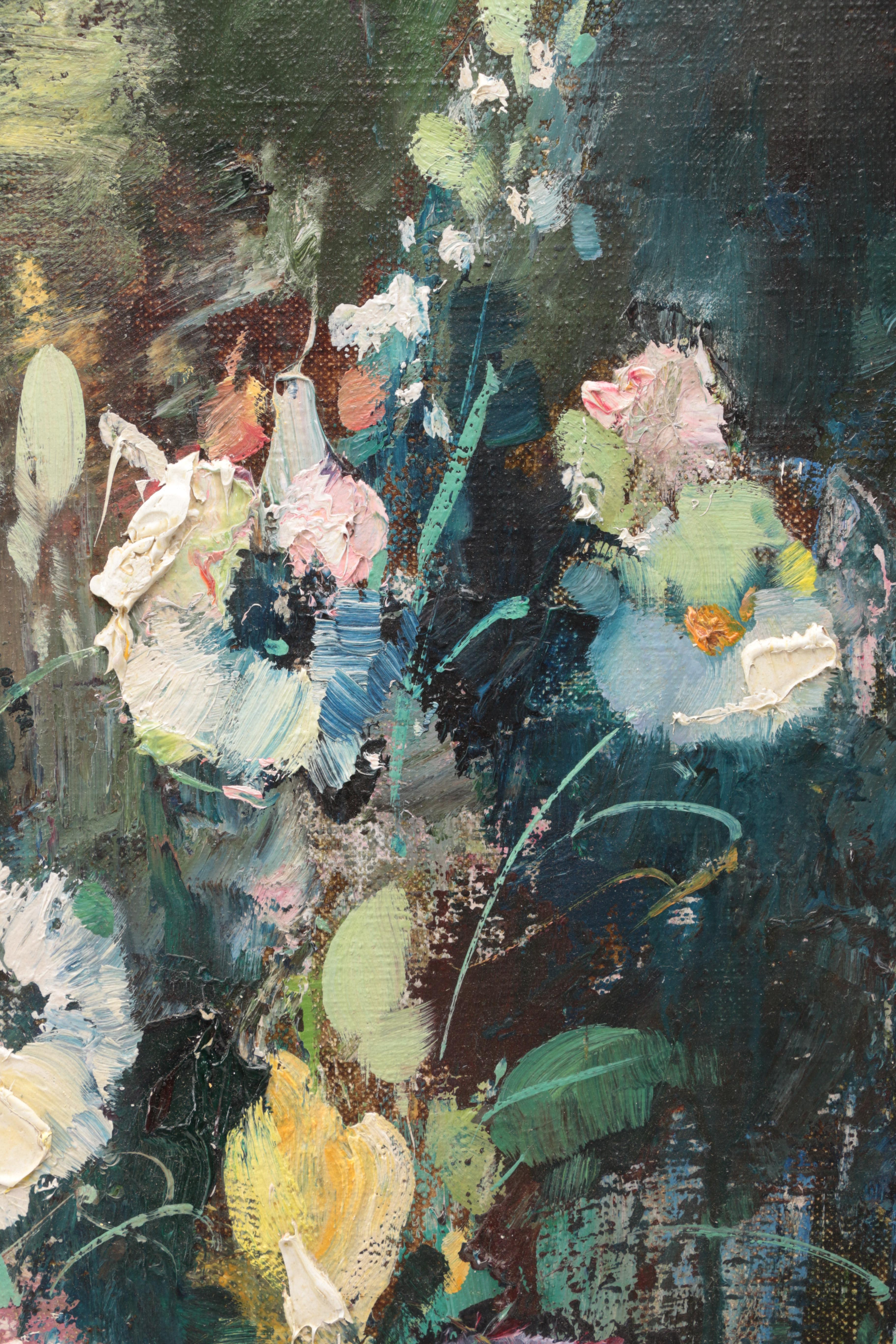 P. Morro Oil Painting on Canvas Impressionistic Floral Still Life