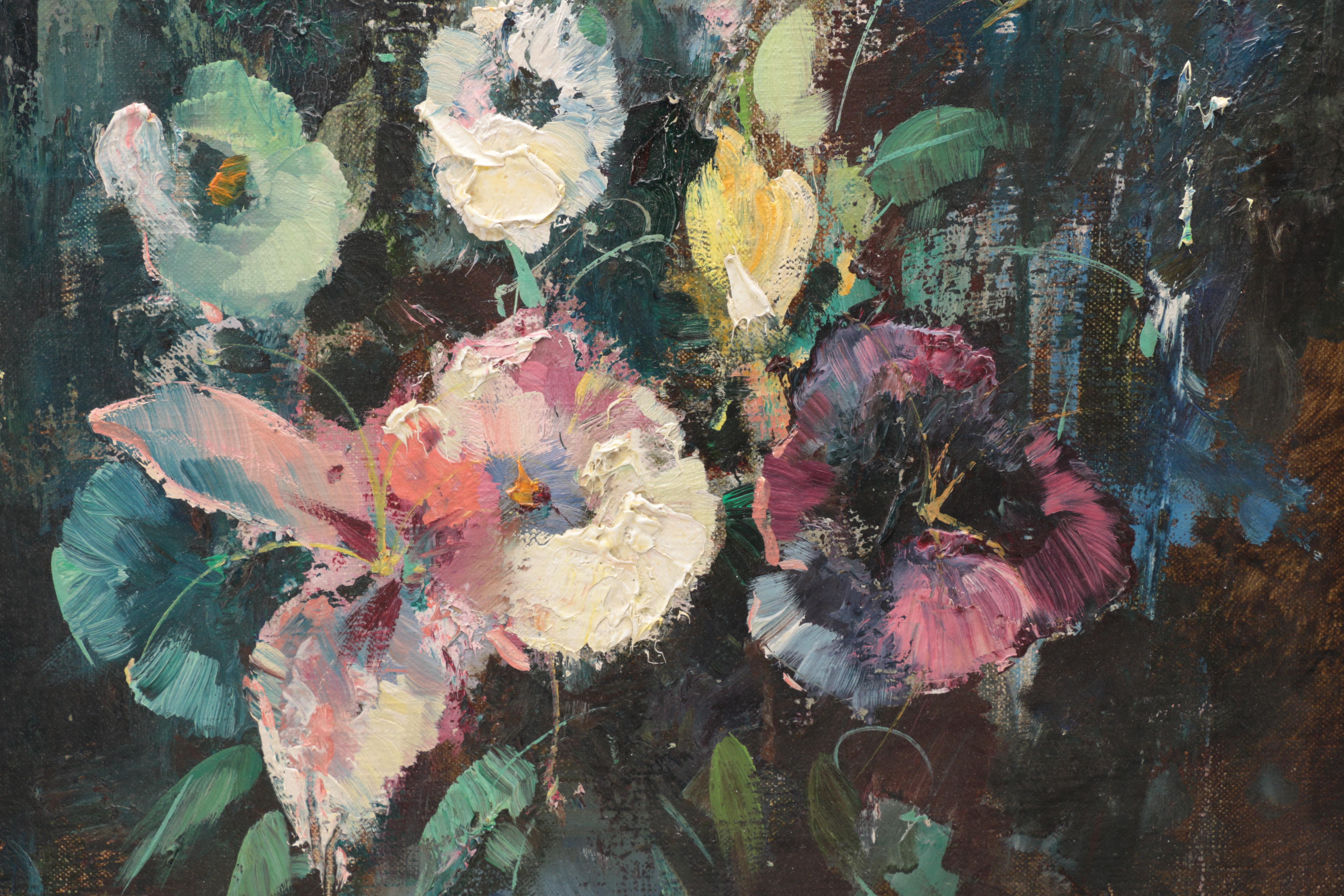 P. Morro Oil Painting on Canvas Impressionistic Floral Still Life