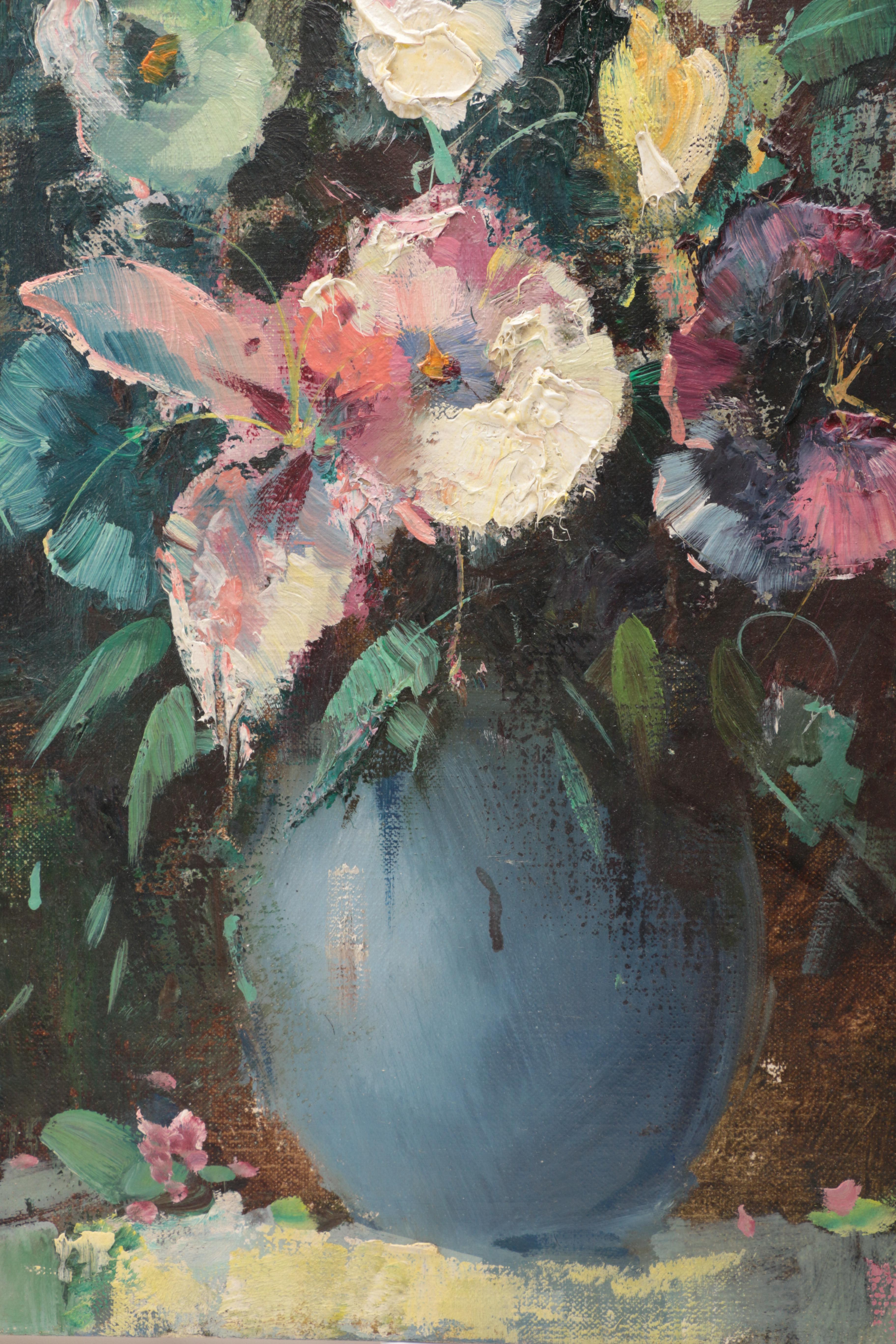 P. Morro Oil Painting on Canvas Impressionistic Floral Still Life