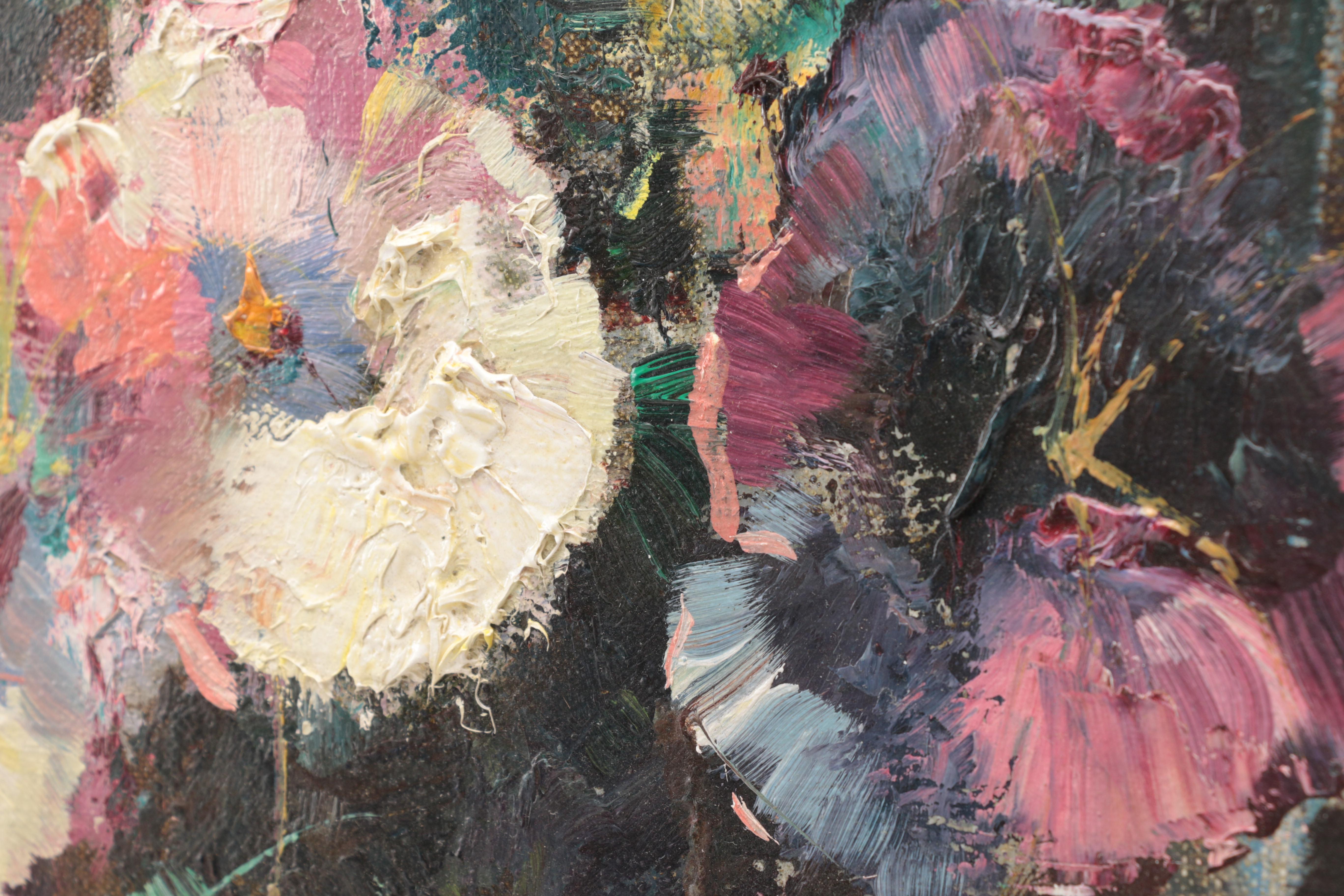 P. Morro Oil Painting on Canvas Impressionistic Floral Still Life