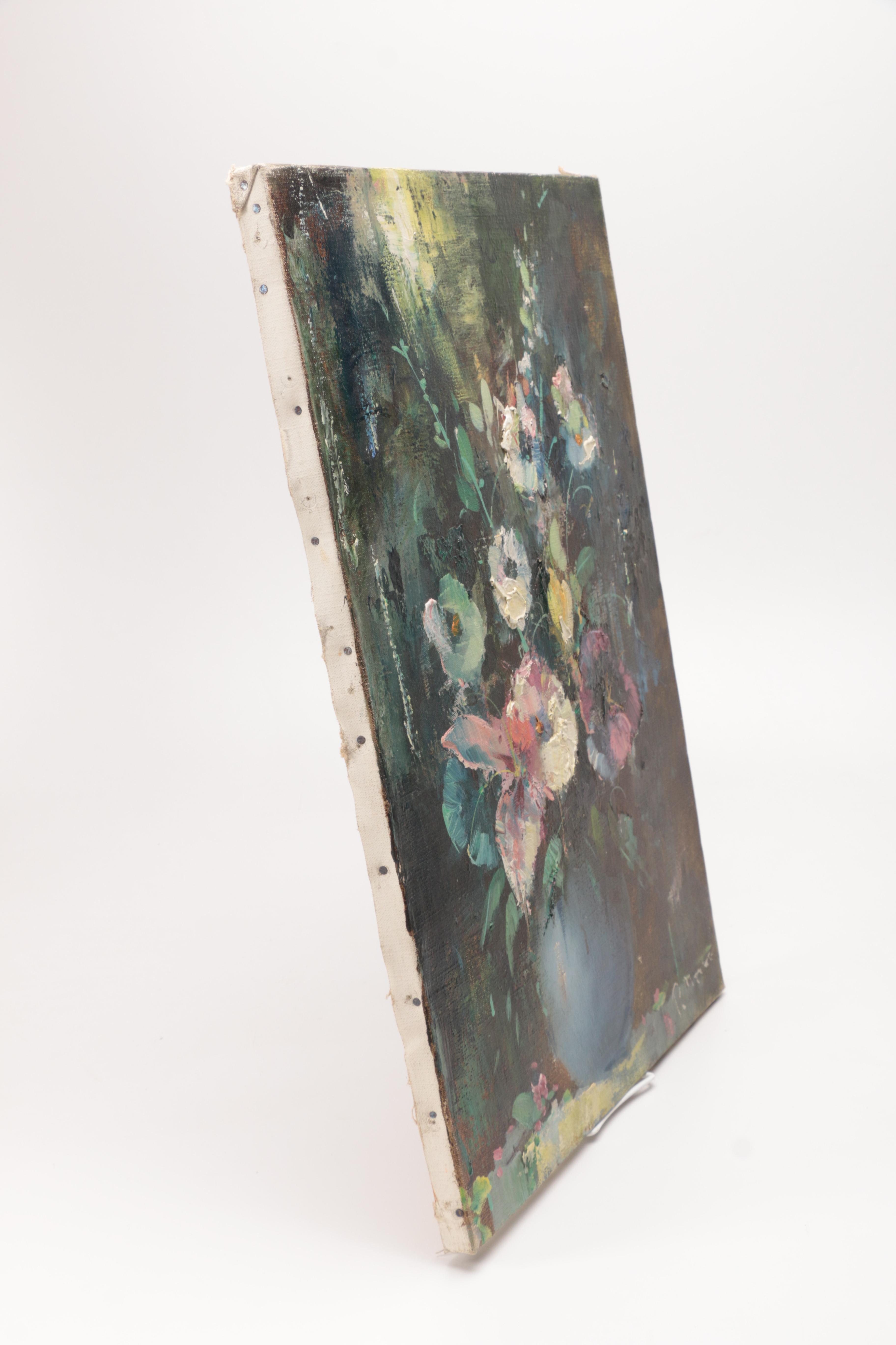 P. Morro Oil Painting on Canvas Impressionistic Floral Still Life