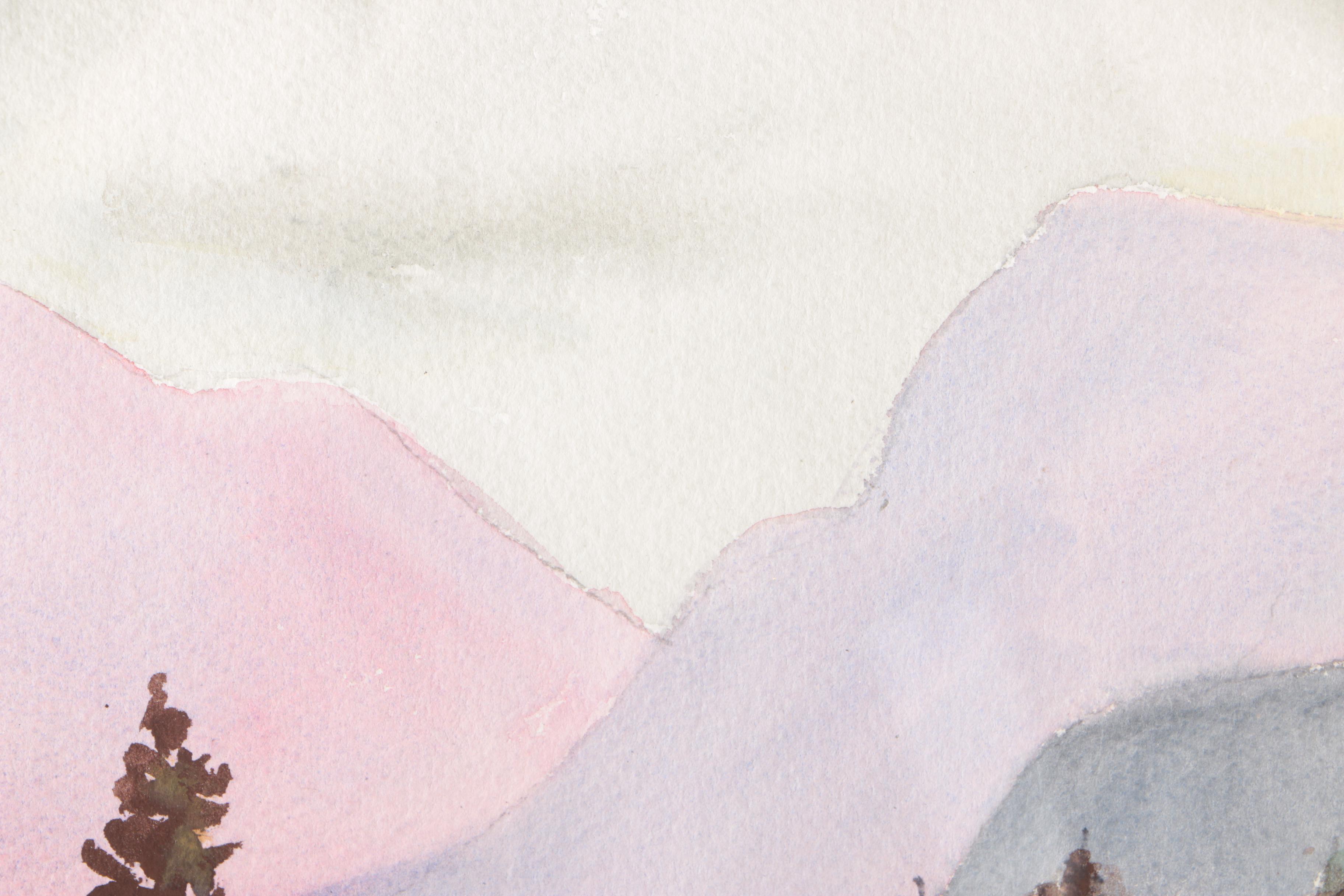 Louis W. Bonsib Watercolor Landscape "Smokey Mountain Cottages"