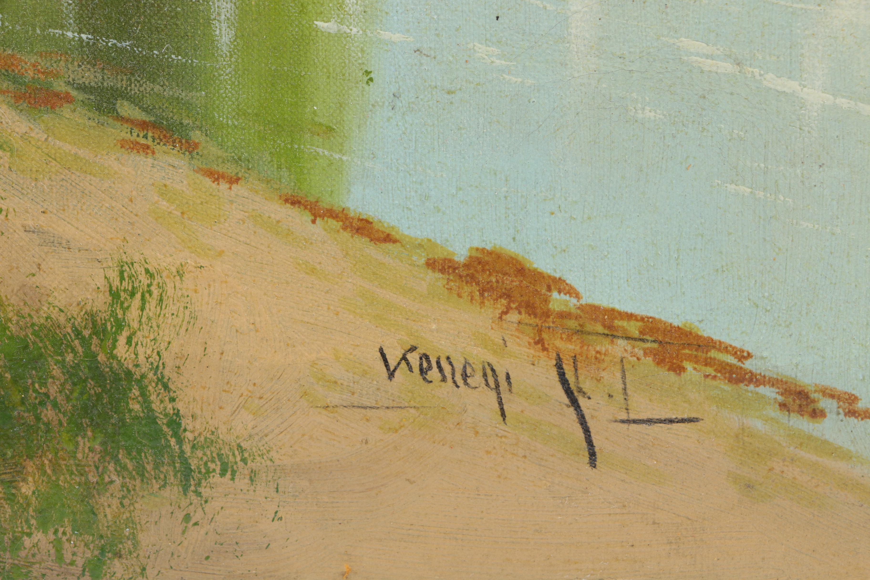 Oil Painting on Canvas Landscape with Woman and Pekin ducks