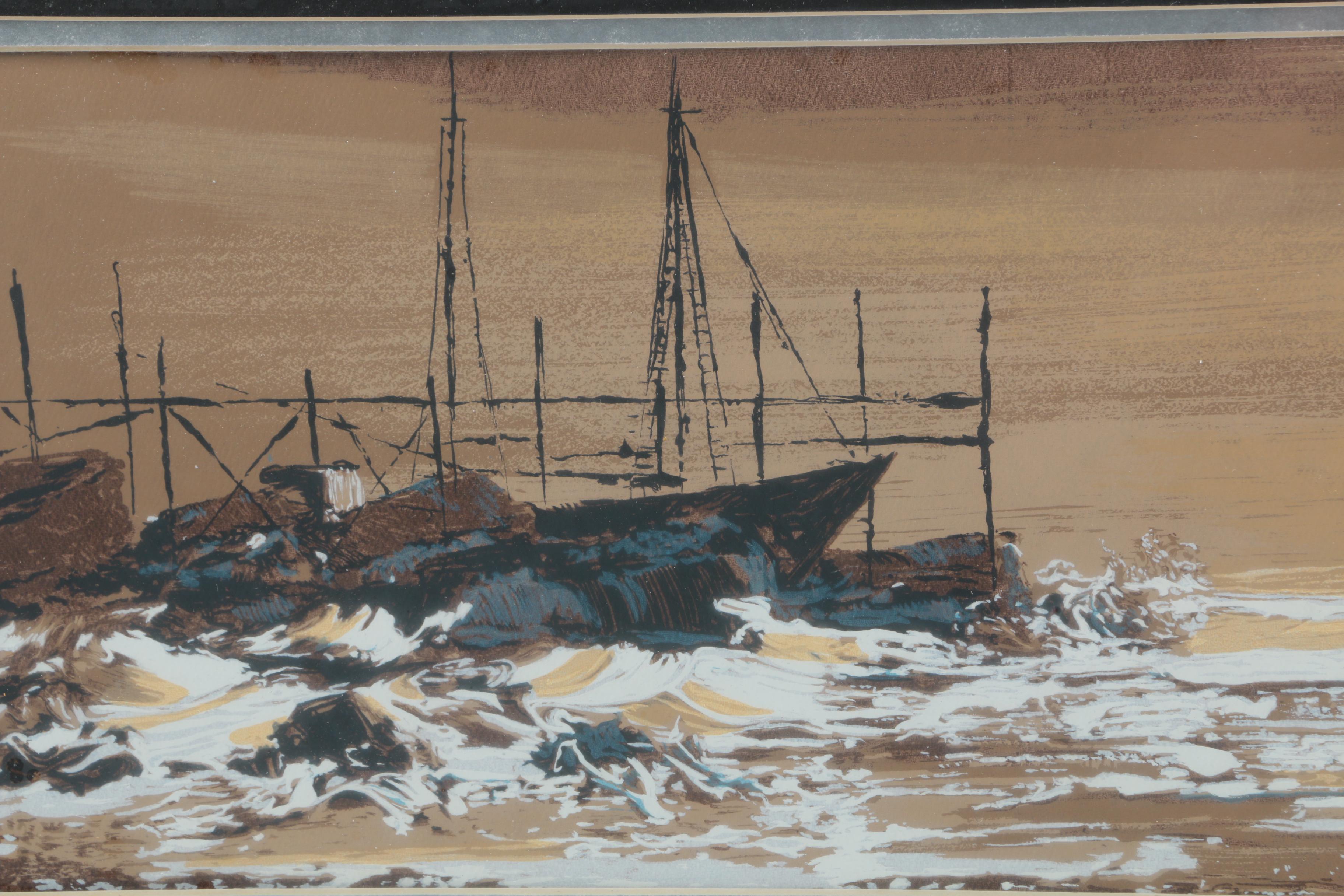 Lyman (Hopi) Hopkins Gouache on Paper "Trawlers"