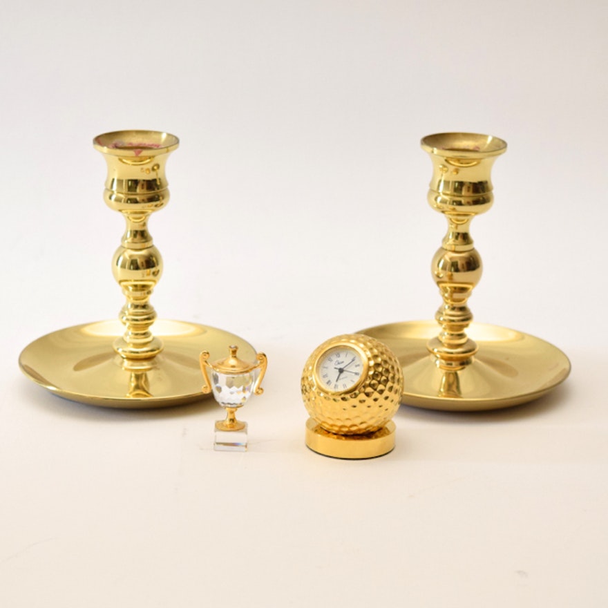 Baldwin Brass Candlesticks and Brass Tone Decor