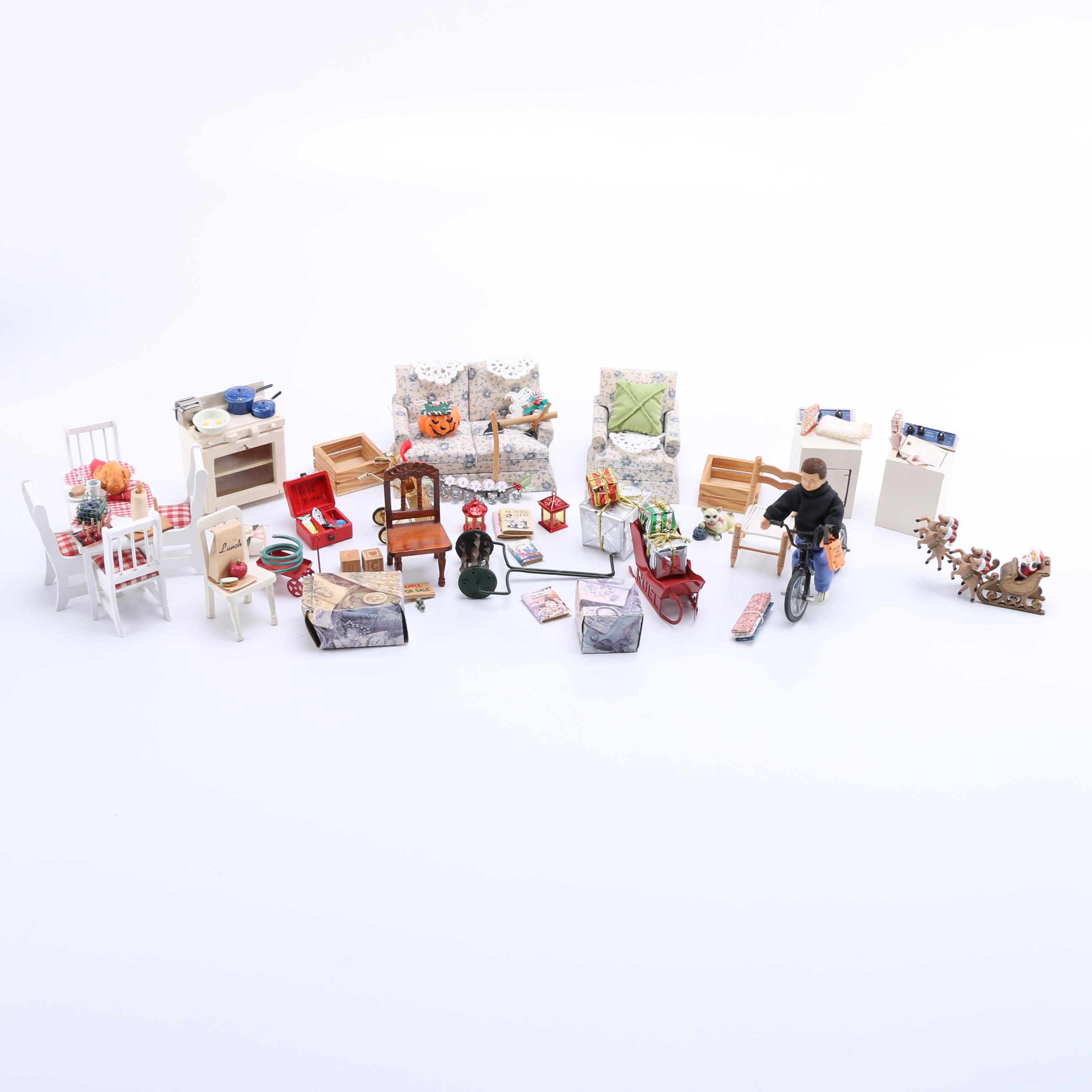 Assorted Wood and Plastic Doll House Accessories