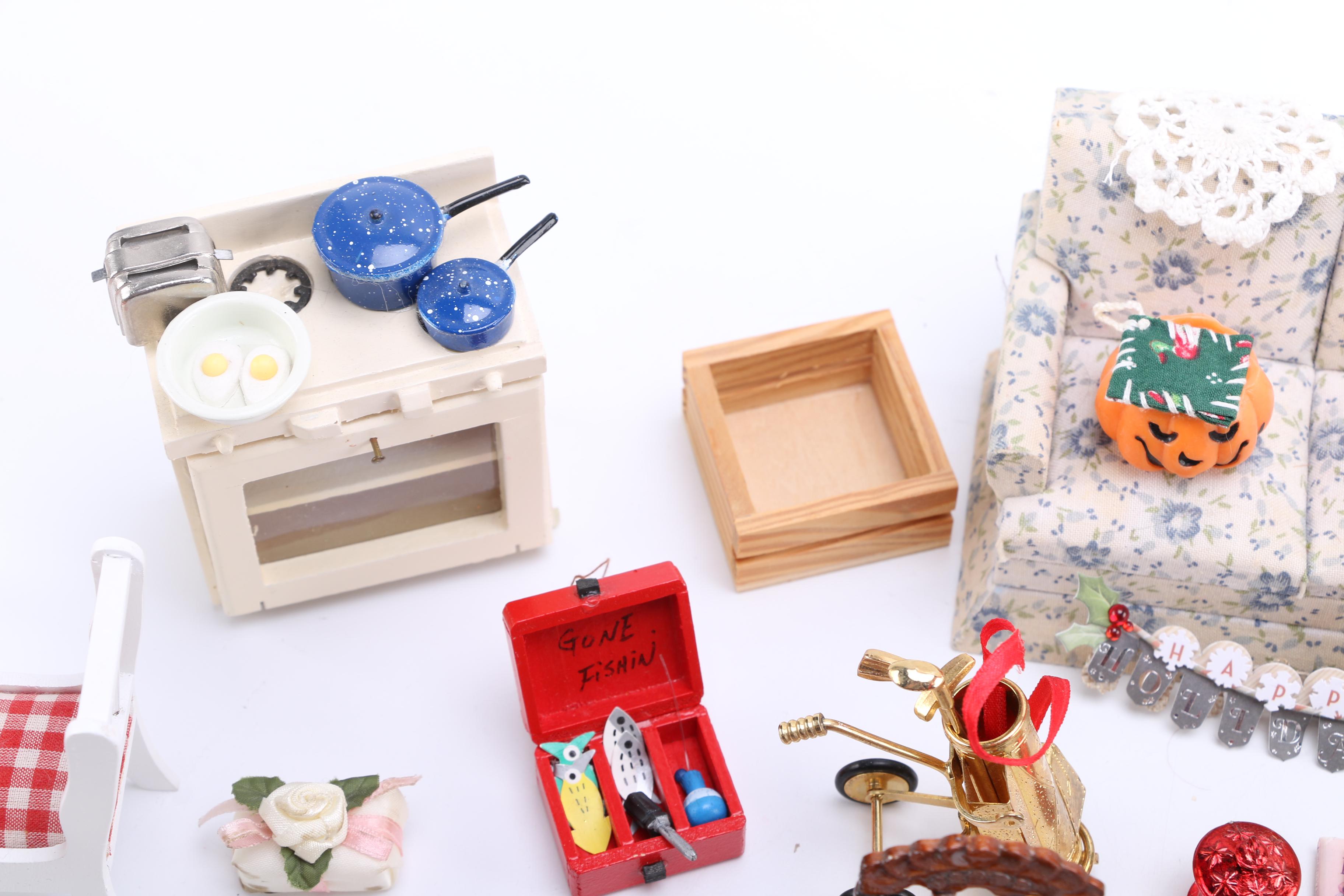 Assorted Wood and Plastic Doll House Accessories