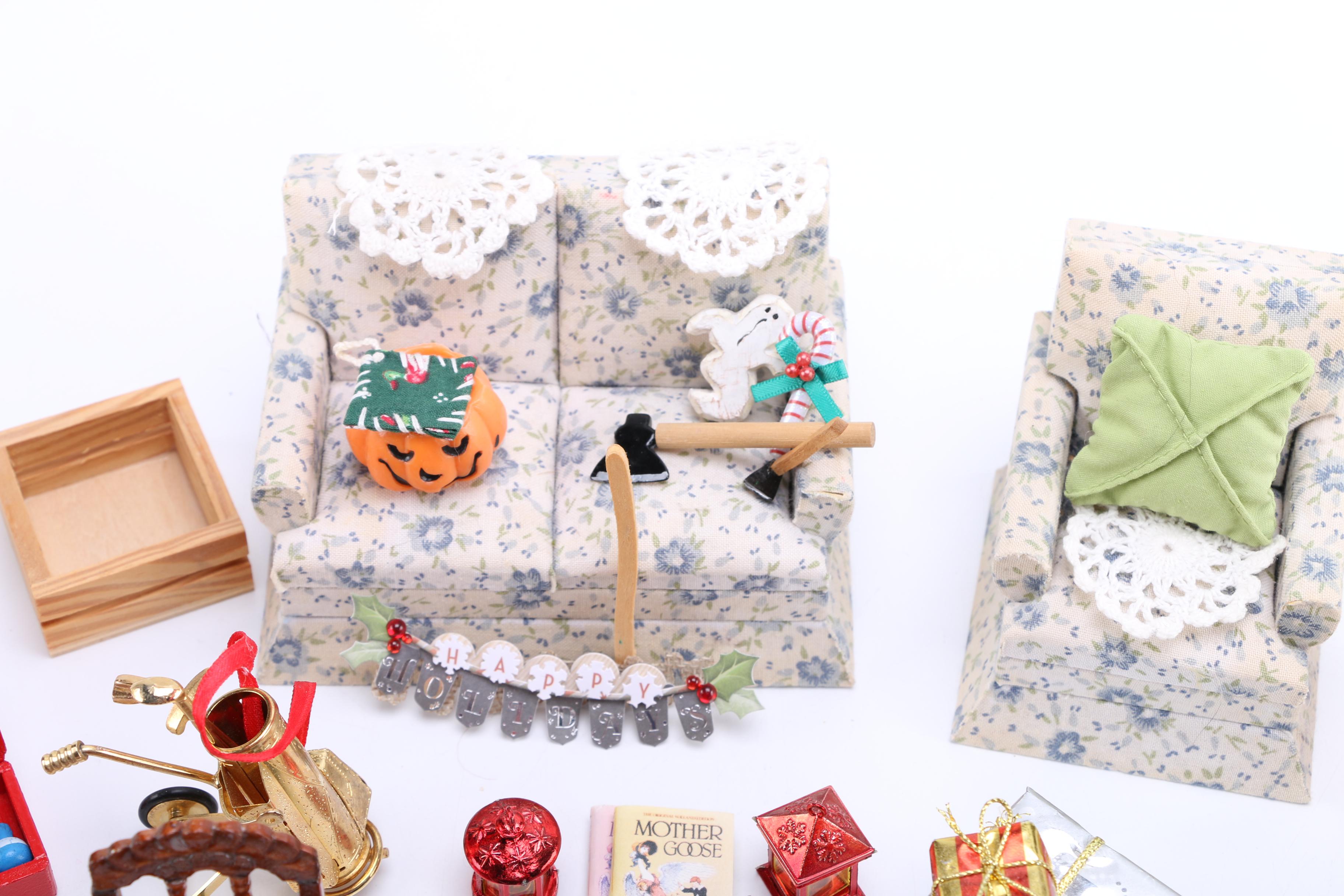 Assorted Wood and Plastic Doll House Accessories