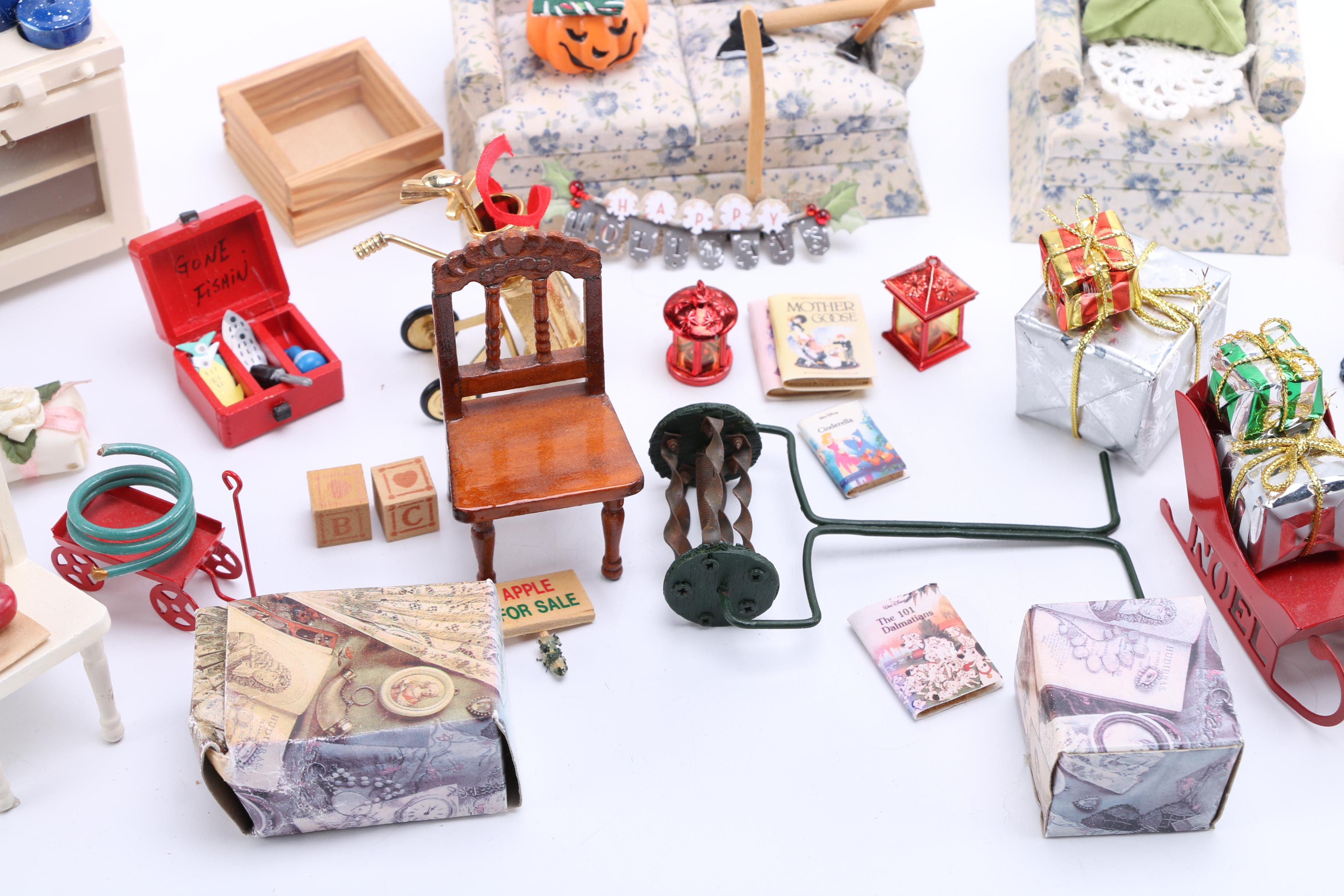 Assorted Wood and Plastic Doll House Accessories