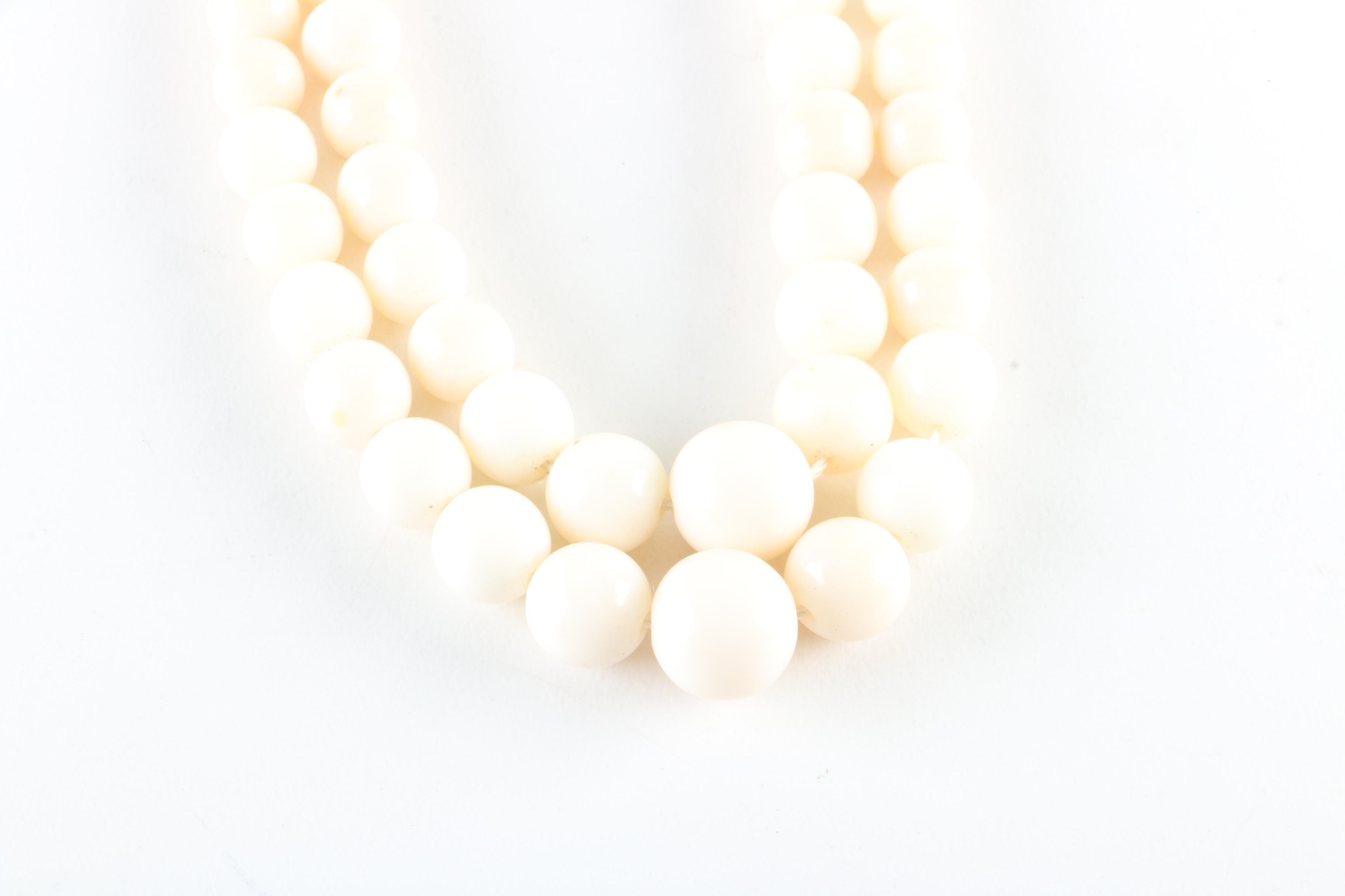 Angel Skin Coral Beaded Necklace and Cultured Pearl Brooch