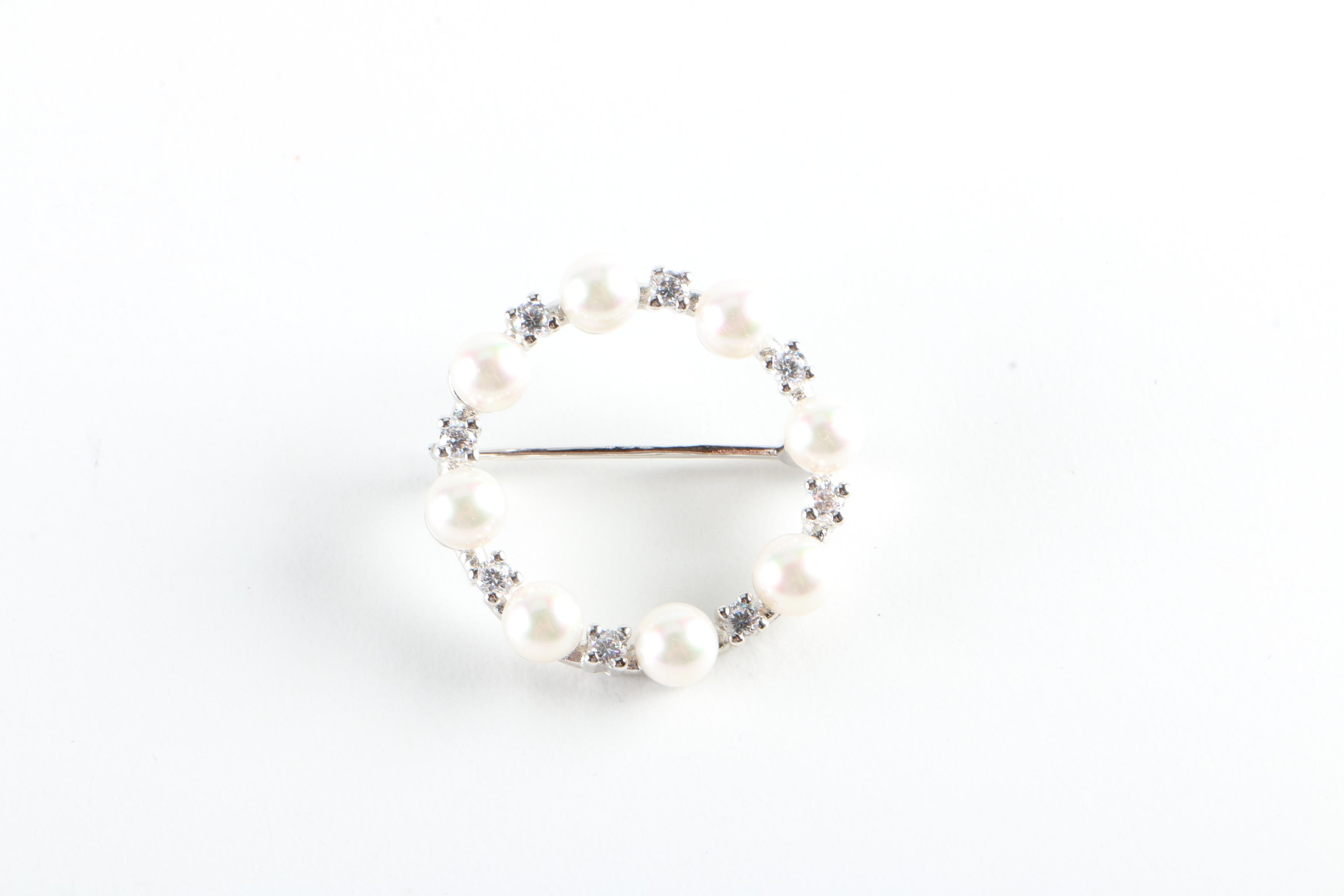 Angel Skin Coral Beaded Necklace and Cultured Pearl Brooch