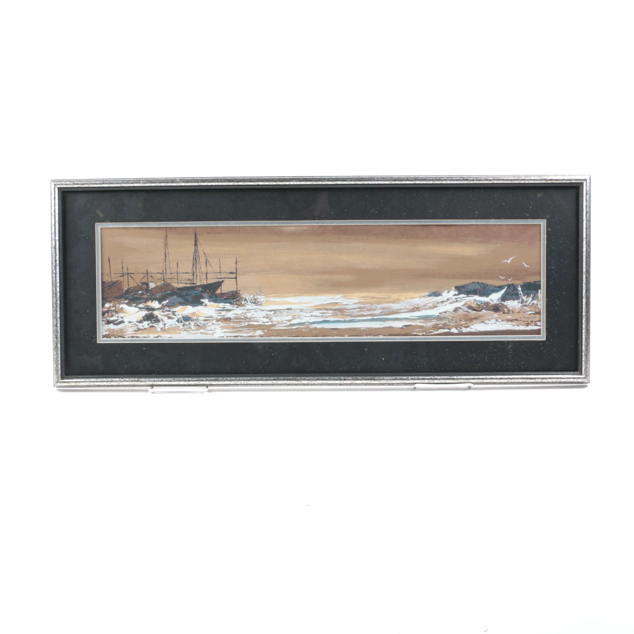 Lyman (Hopi) Hopkins Gouache on Paper "Trawlers"