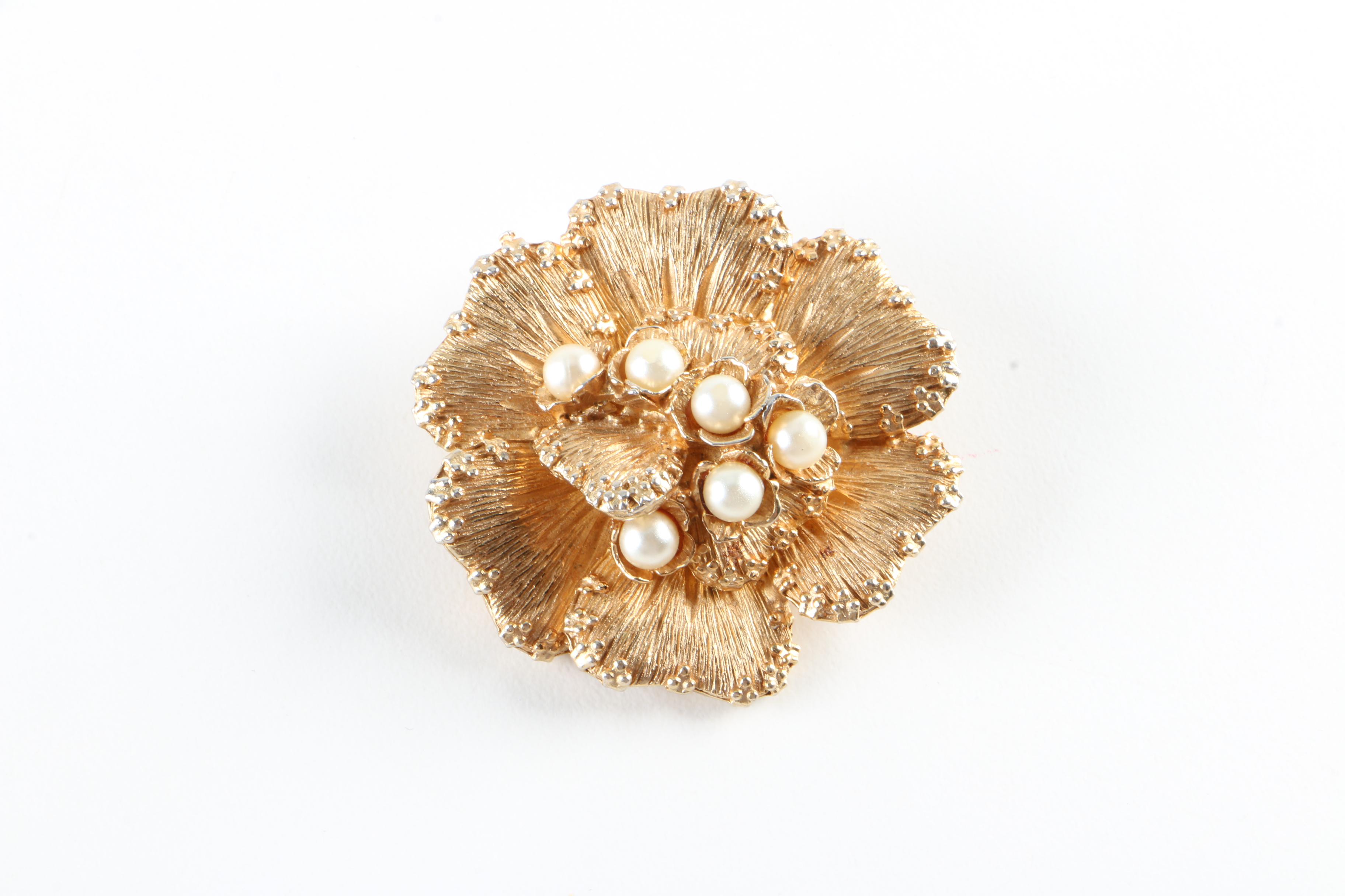 Vintage Brooches, Earrings, and a Pearl Bracelet