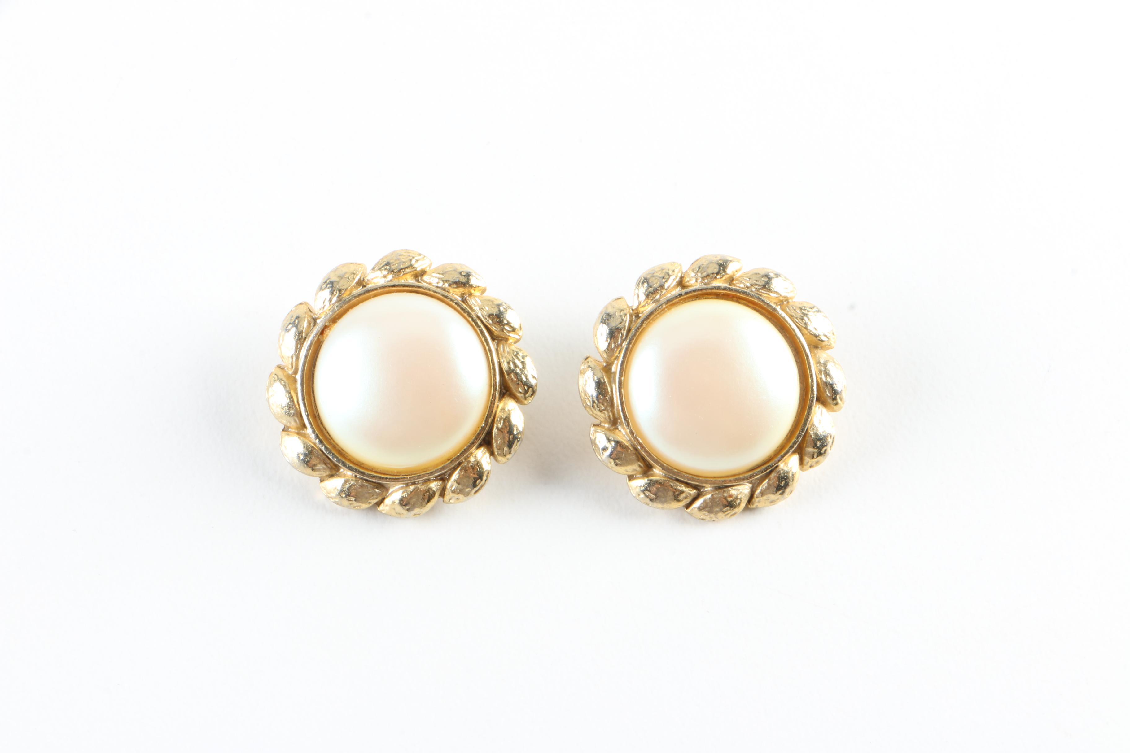 Vintage Brooches, Earrings, and a Pearl Bracelet