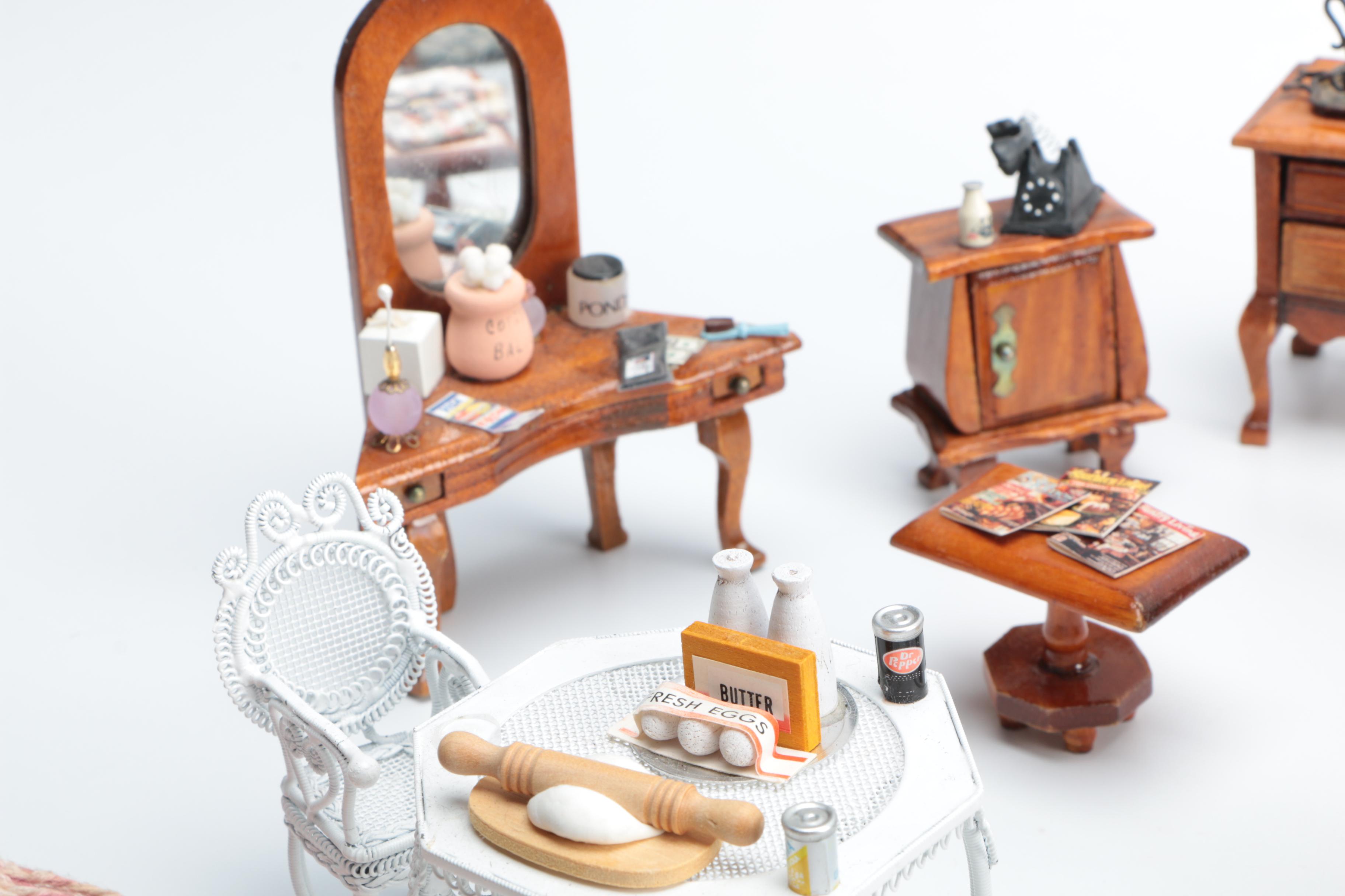 Assortment of Doll House Furniture and More