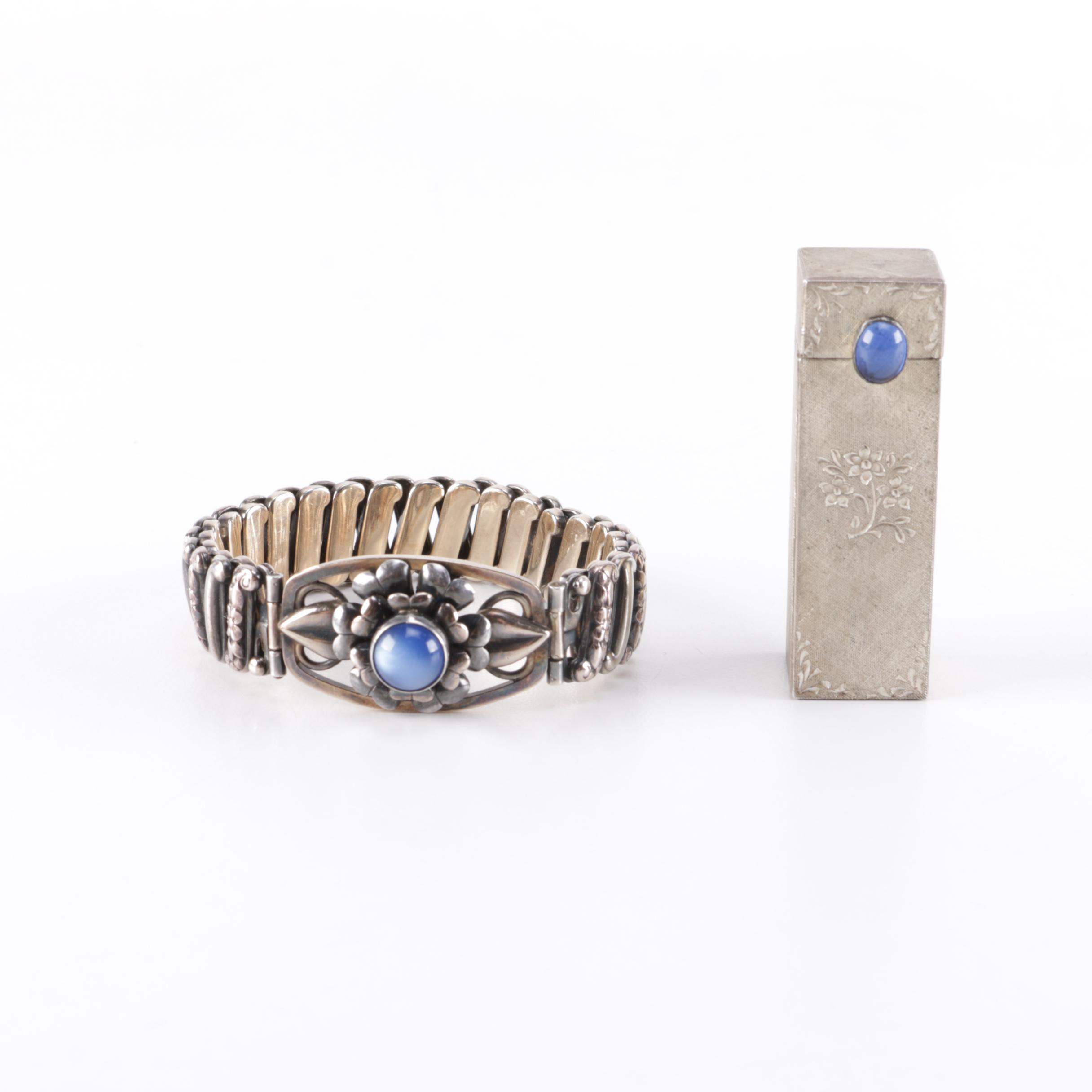 Vintage Sterling Bracelet and 800 Silver Lipstick Case