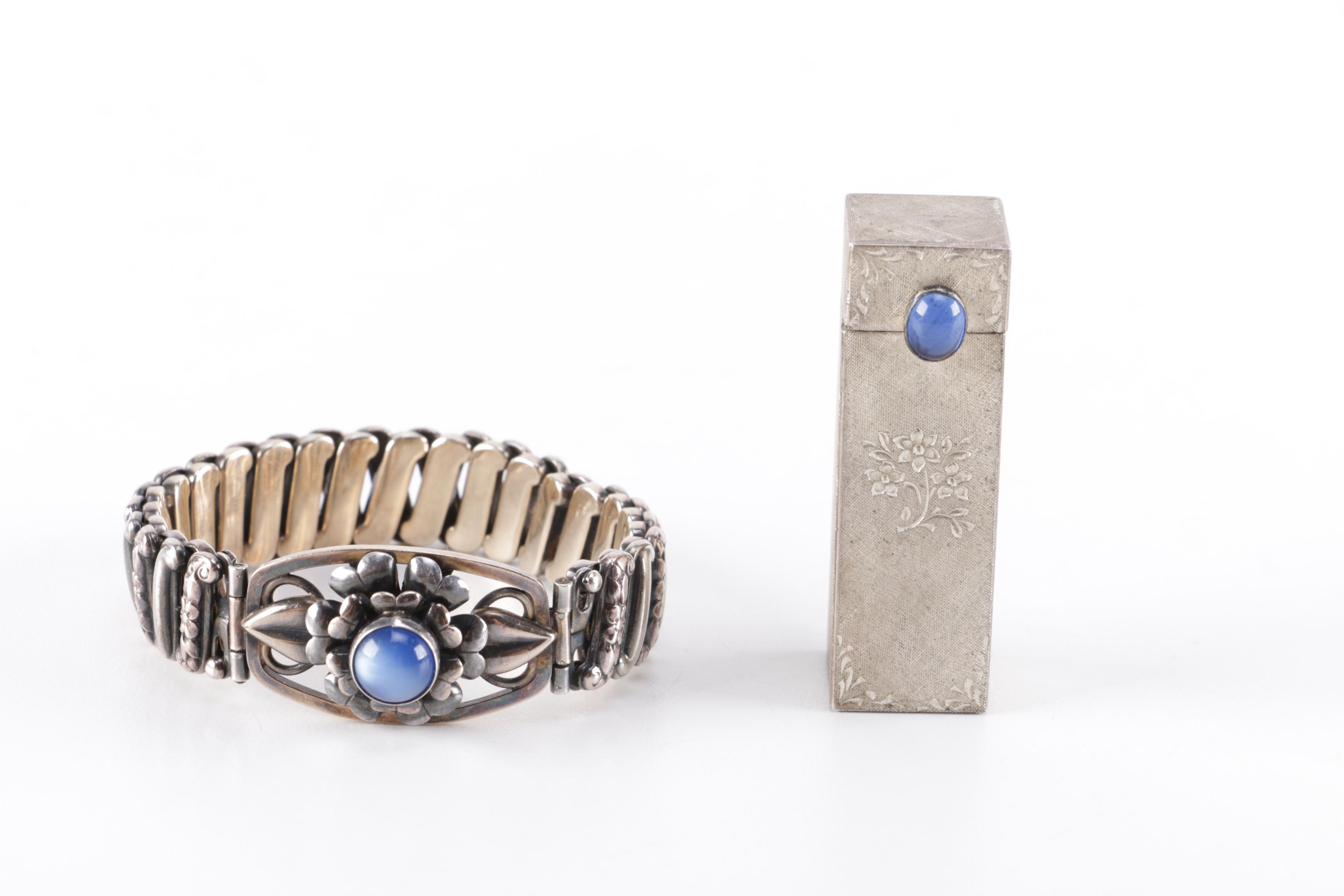 Vintage Sterling Bracelet and 800 Silver Lipstick Case
