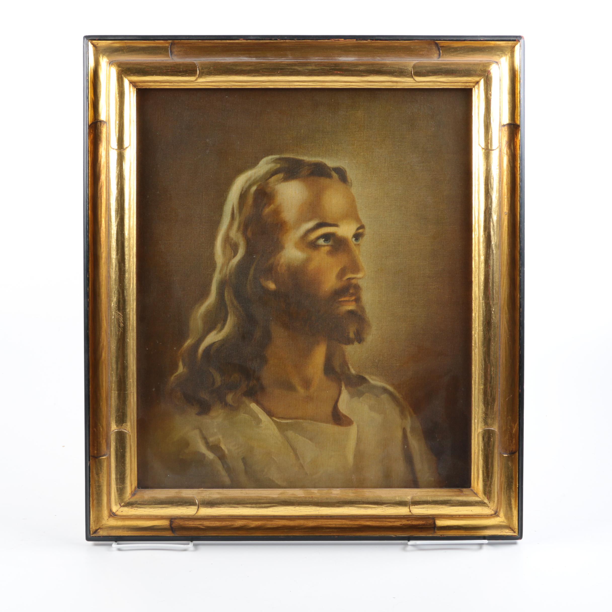 Offset Lithograph on Board Portrait of Jesus Christ