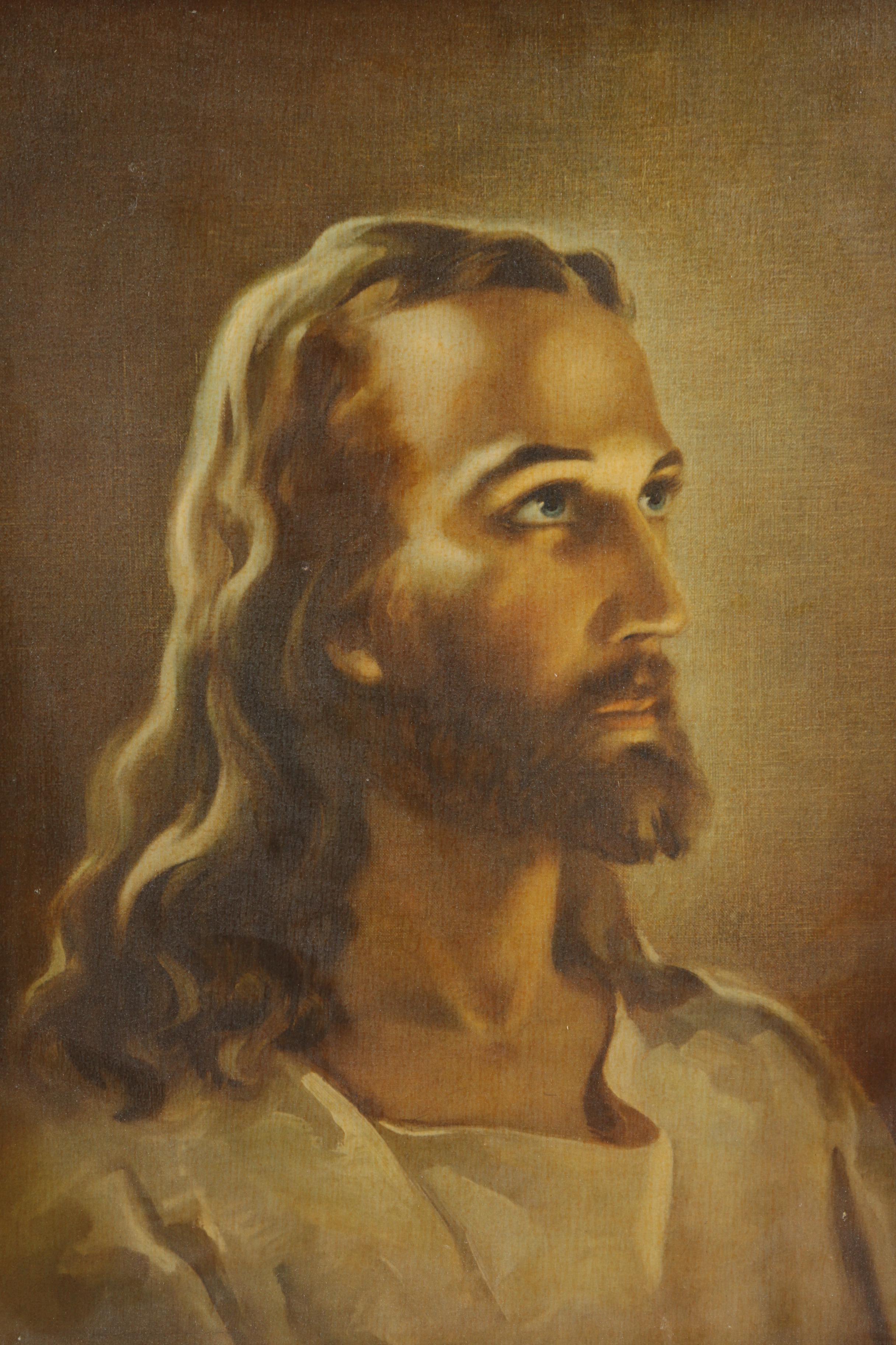 Offset Lithograph on Board Portrait of Jesus Christ