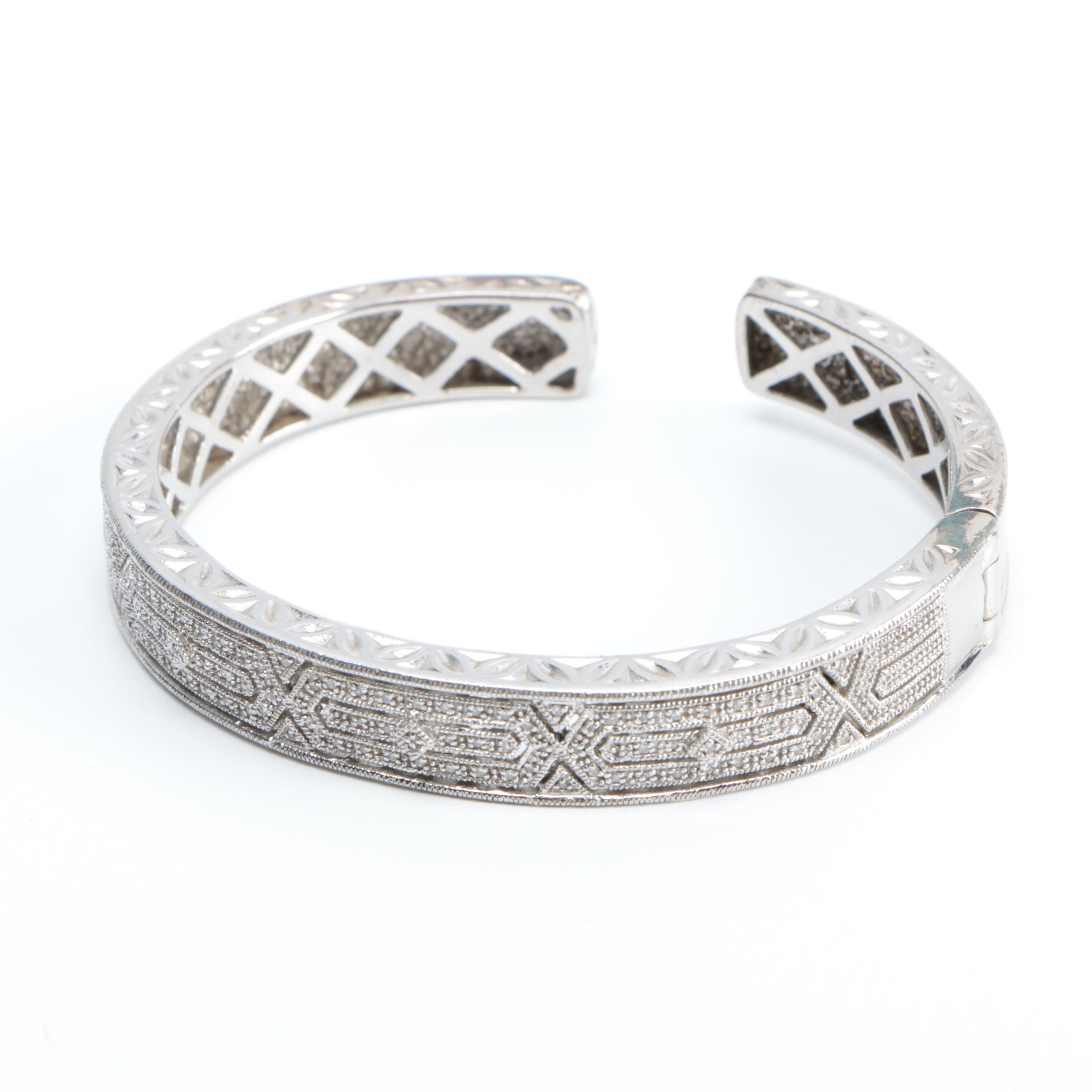 Sterling Silver and Diamond Hinged Bangle Bracelet