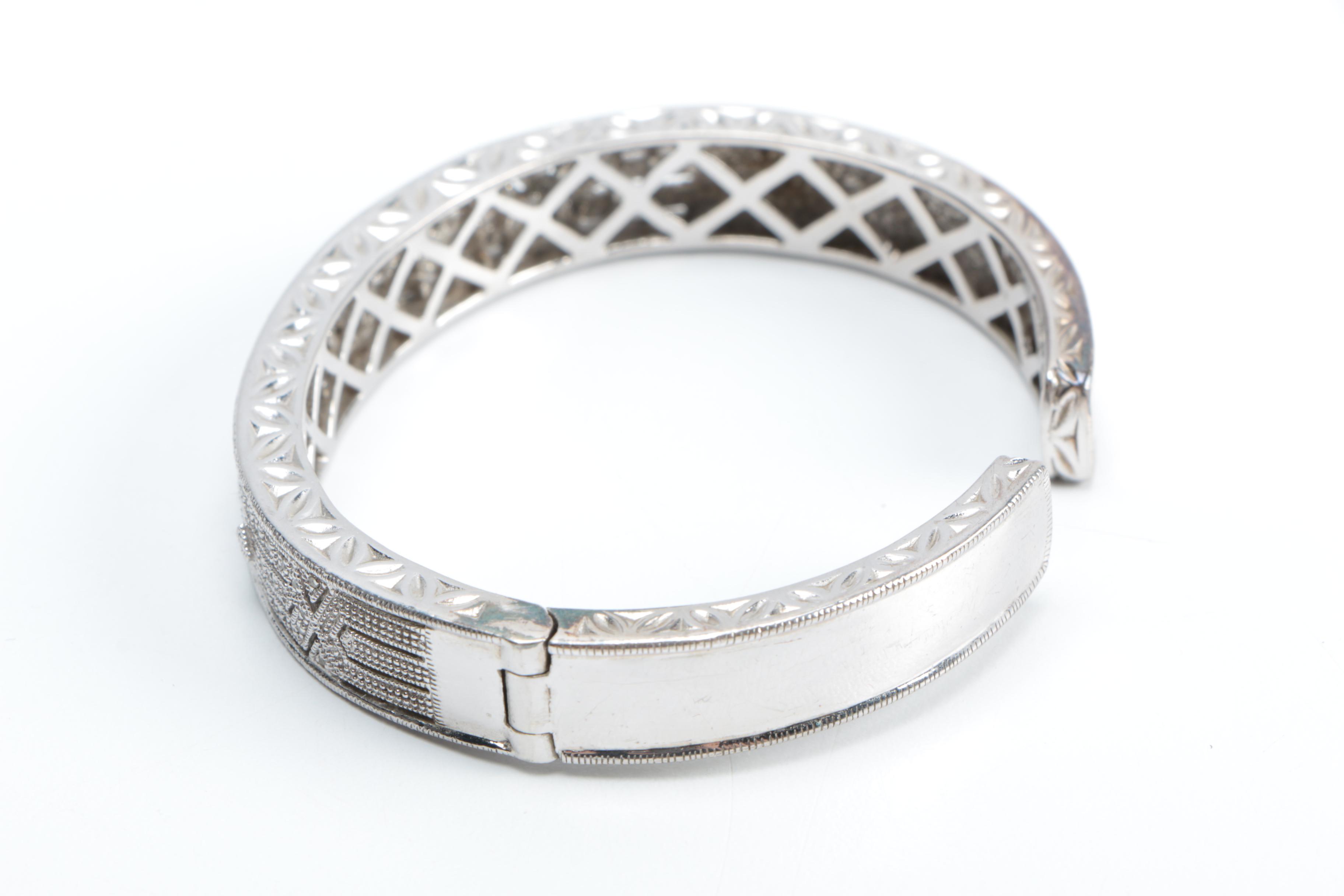 Sterling Silver and Diamond Hinged Bangle Bracelet