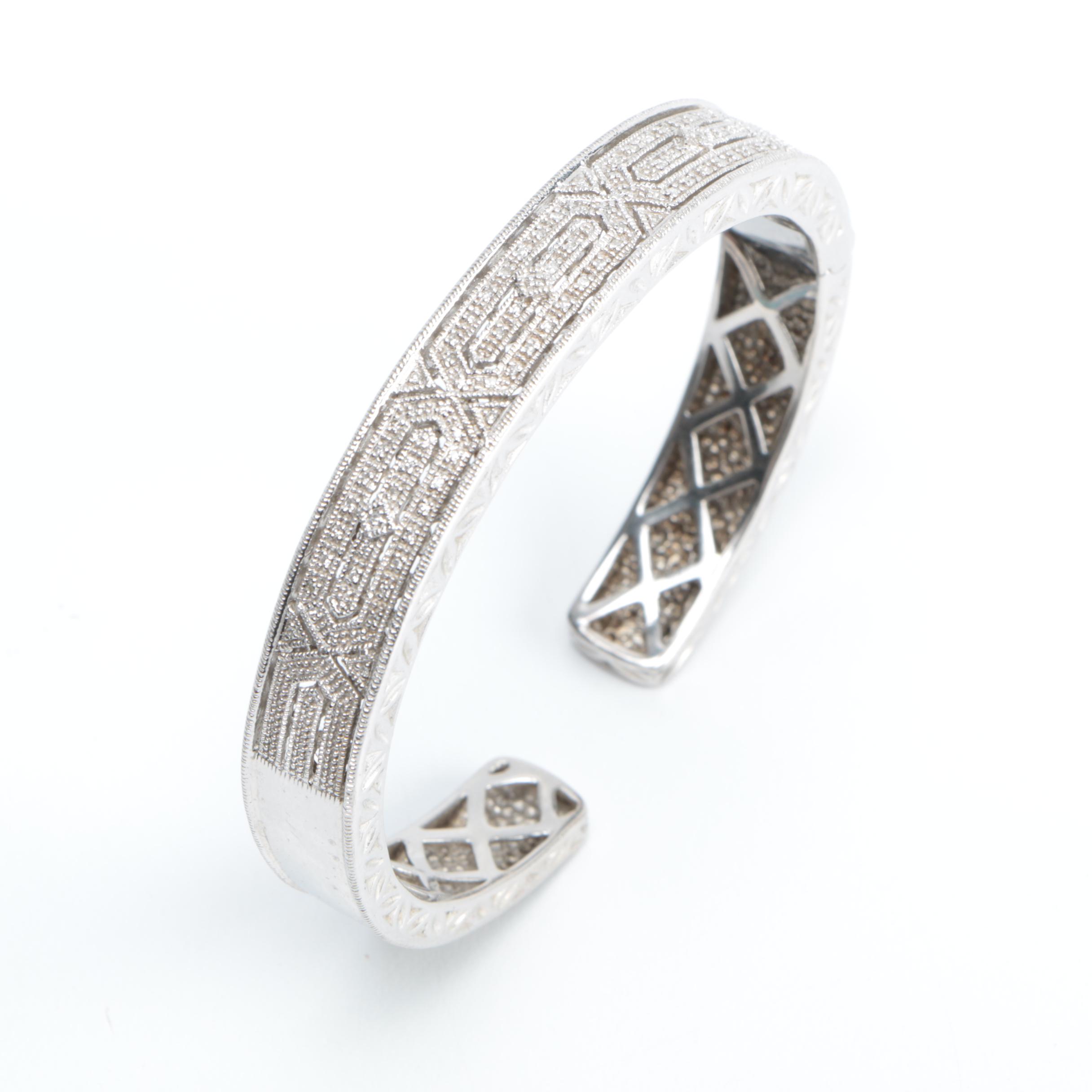 Sterling Silver and Diamond Hinged Bangle Bracelet