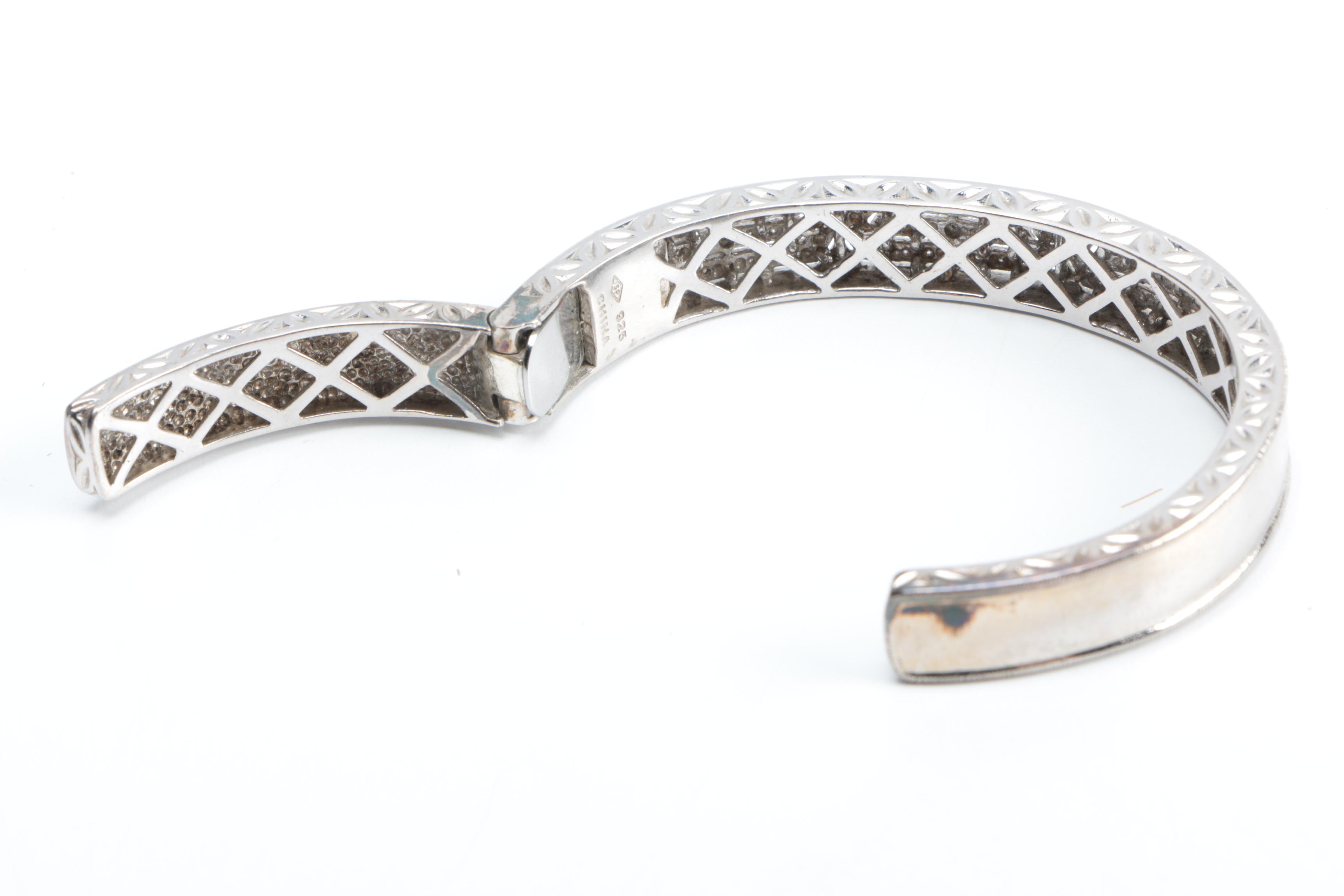 Sterling Silver and Diamond Hinged Bangle Bracelet
