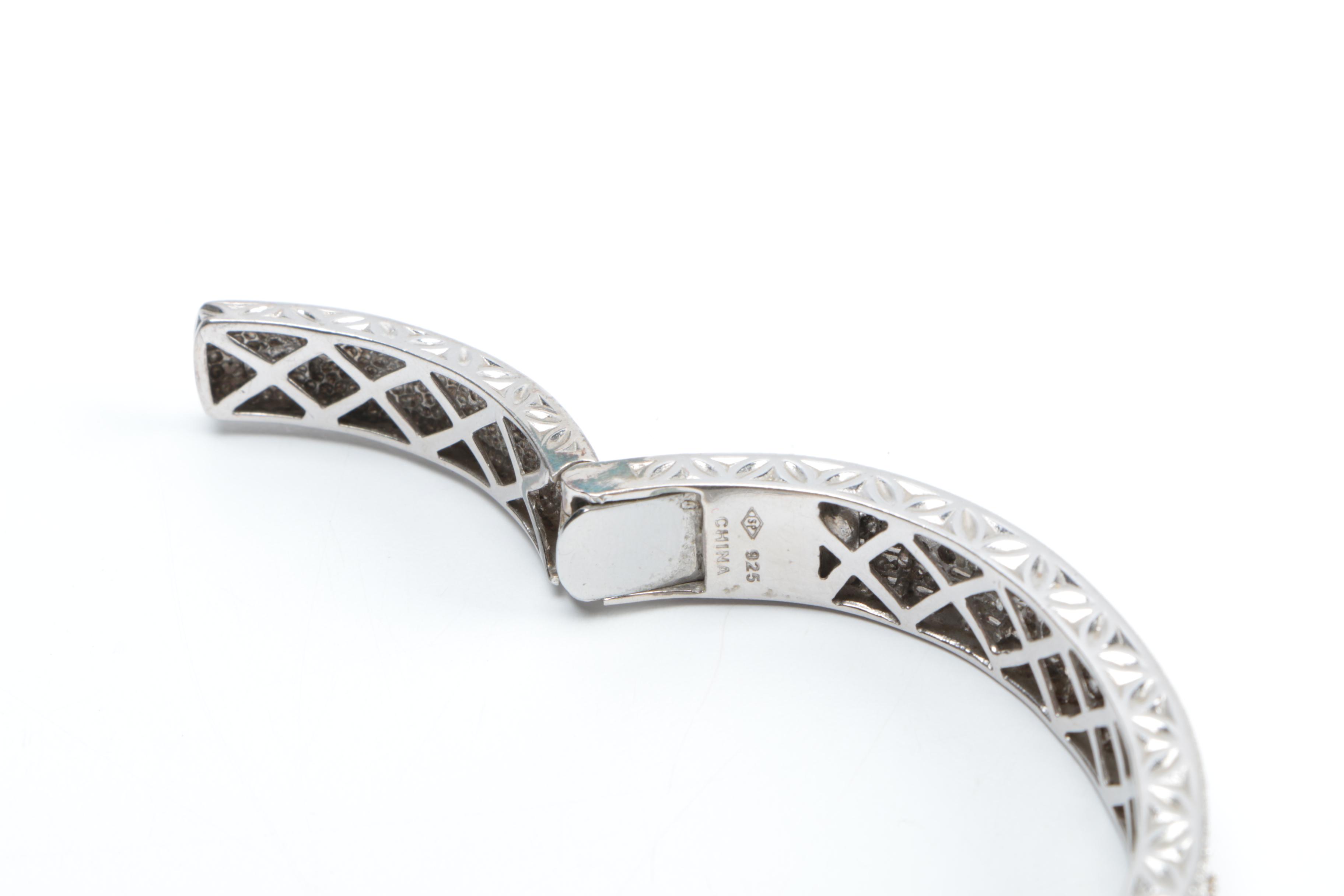 Sterling Silver and Diamond Hinged Bangle Bracelet