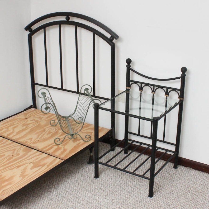 Twin Metal Bed With Table and More