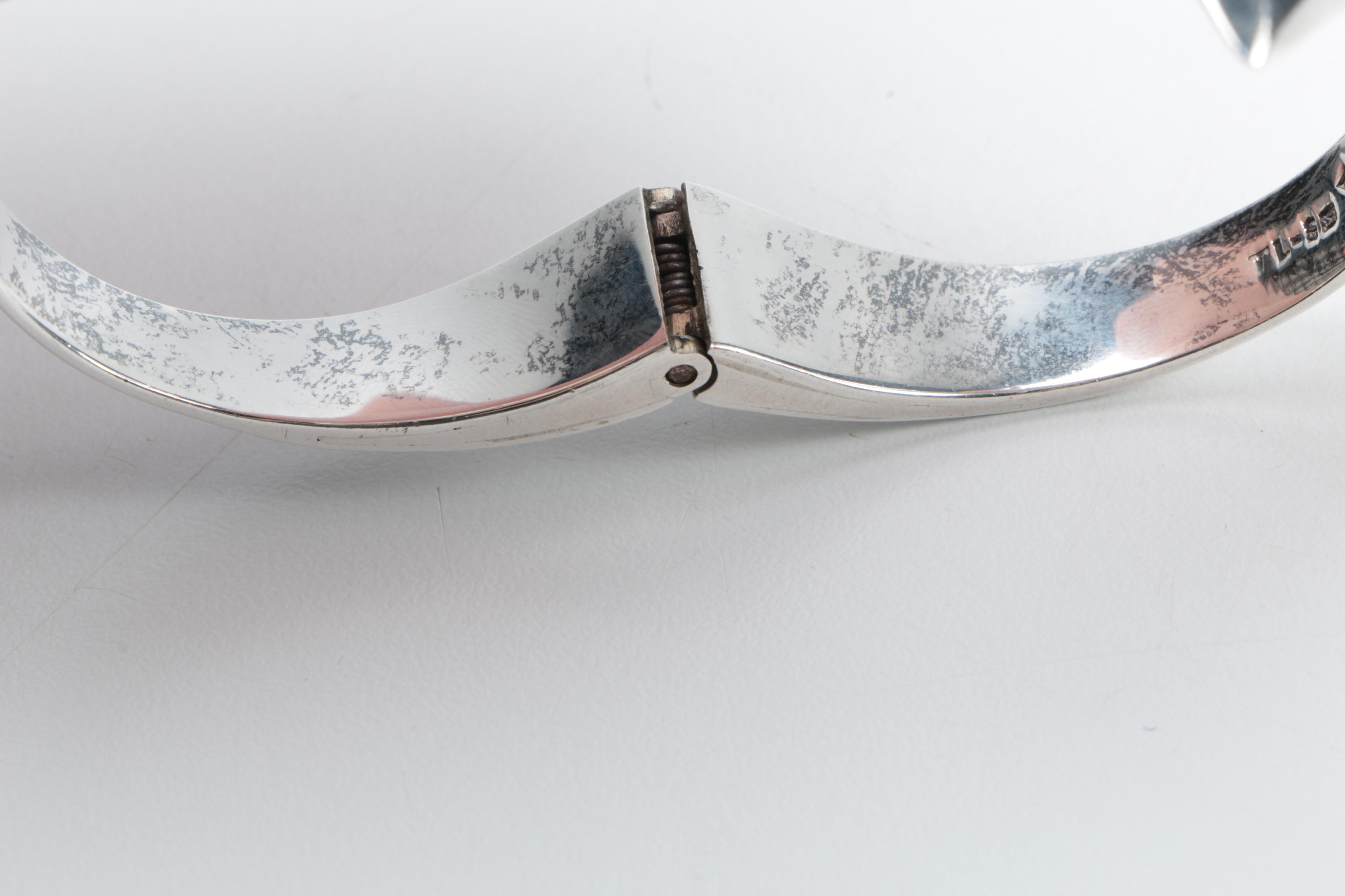 Mexican Sterling Bracelet with Tiger's Eye and Onyx Inlays