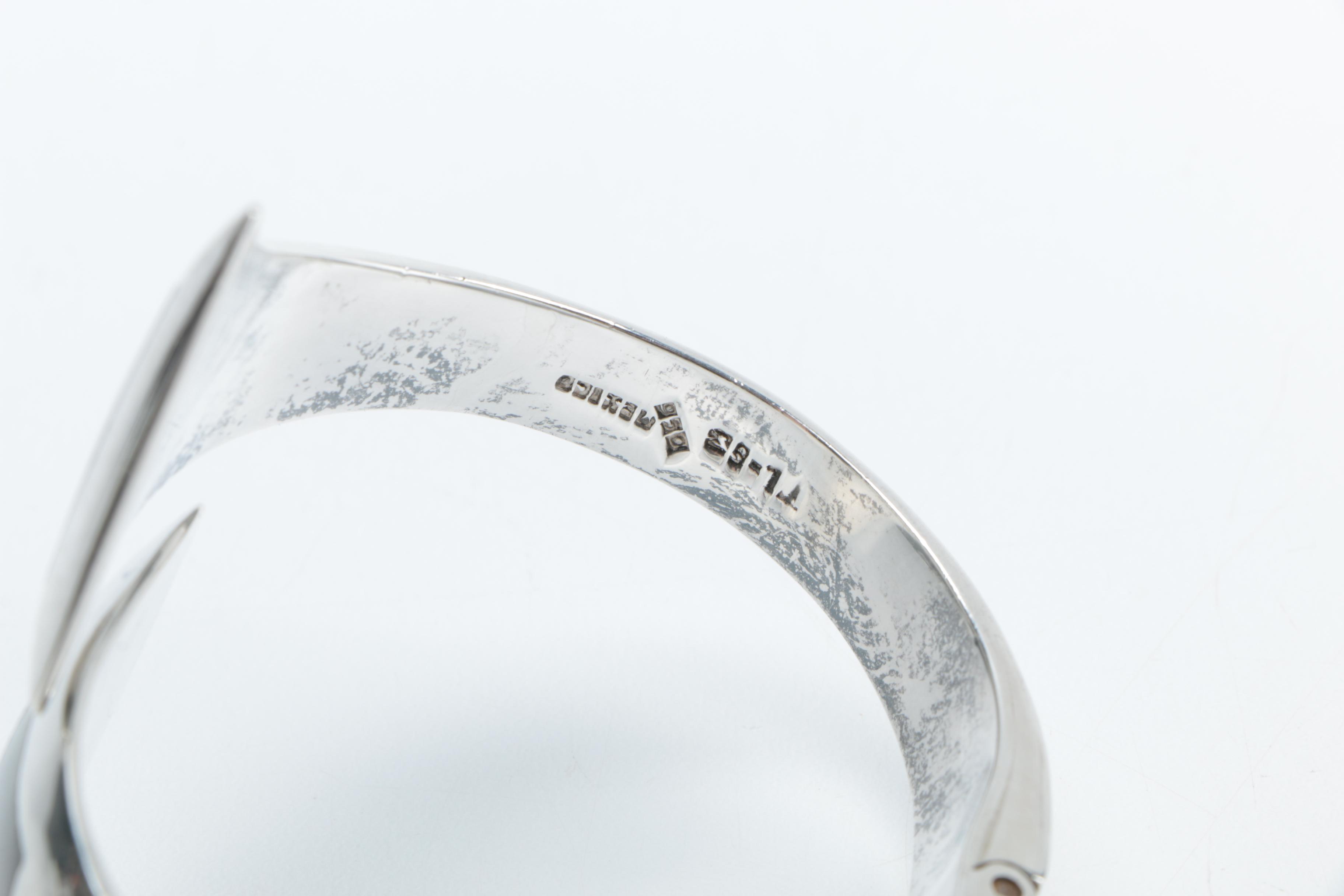 Mexican Sterling Bracelet with Tiger's Eye and Onyx Inlays