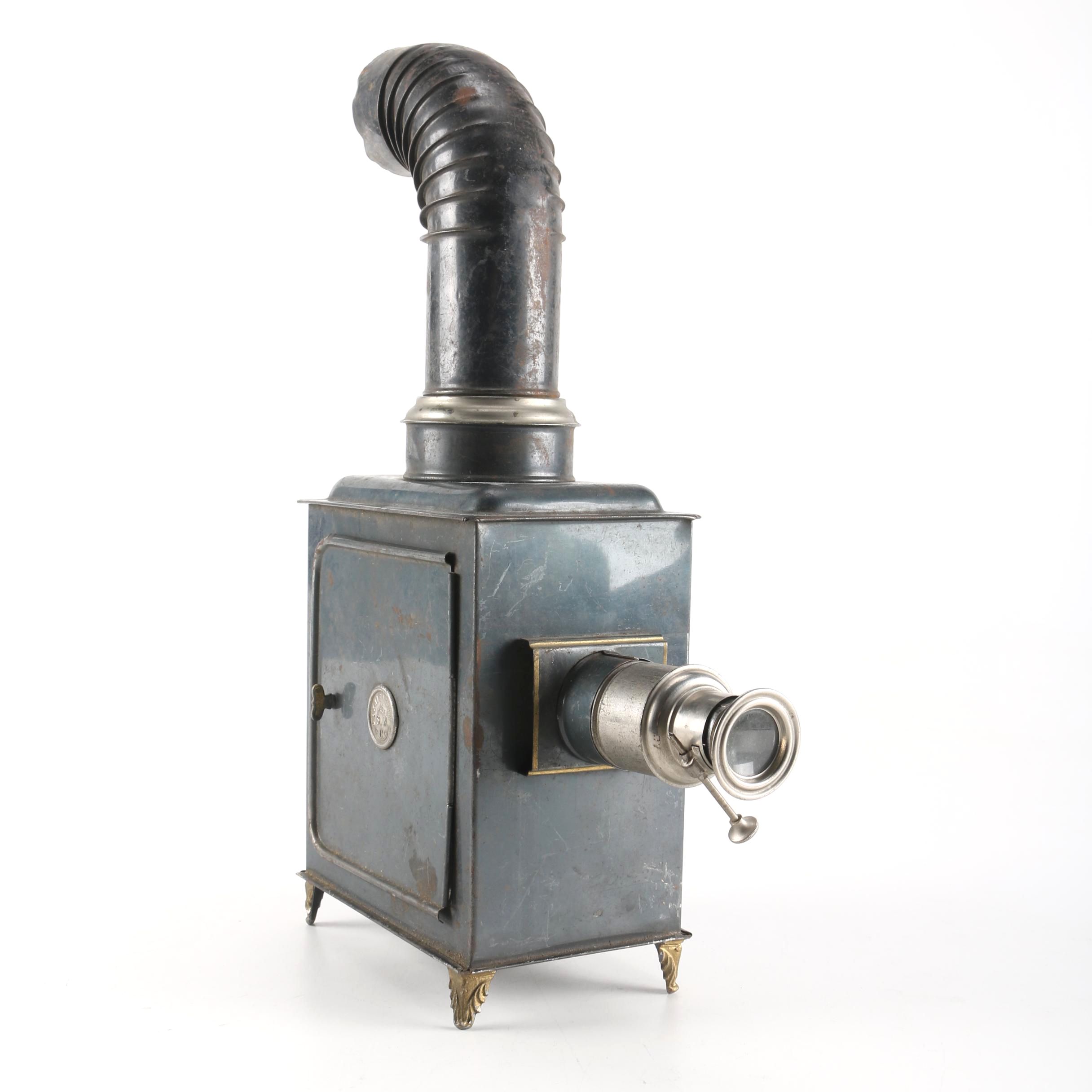 Antique Candle-Operated Slide Projector With Slides