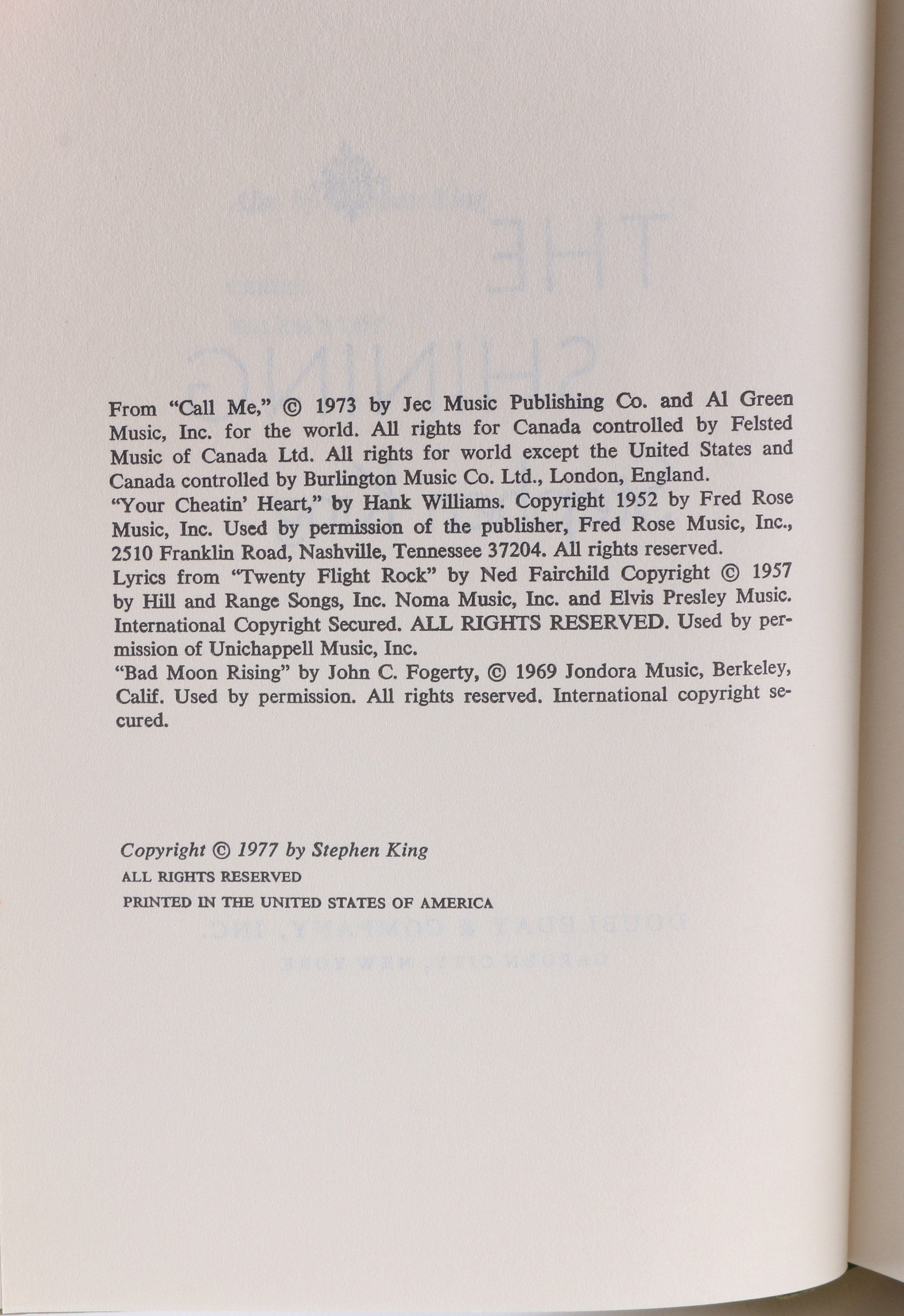 1977 Book Club Edition of "The Shining" by Stephen King