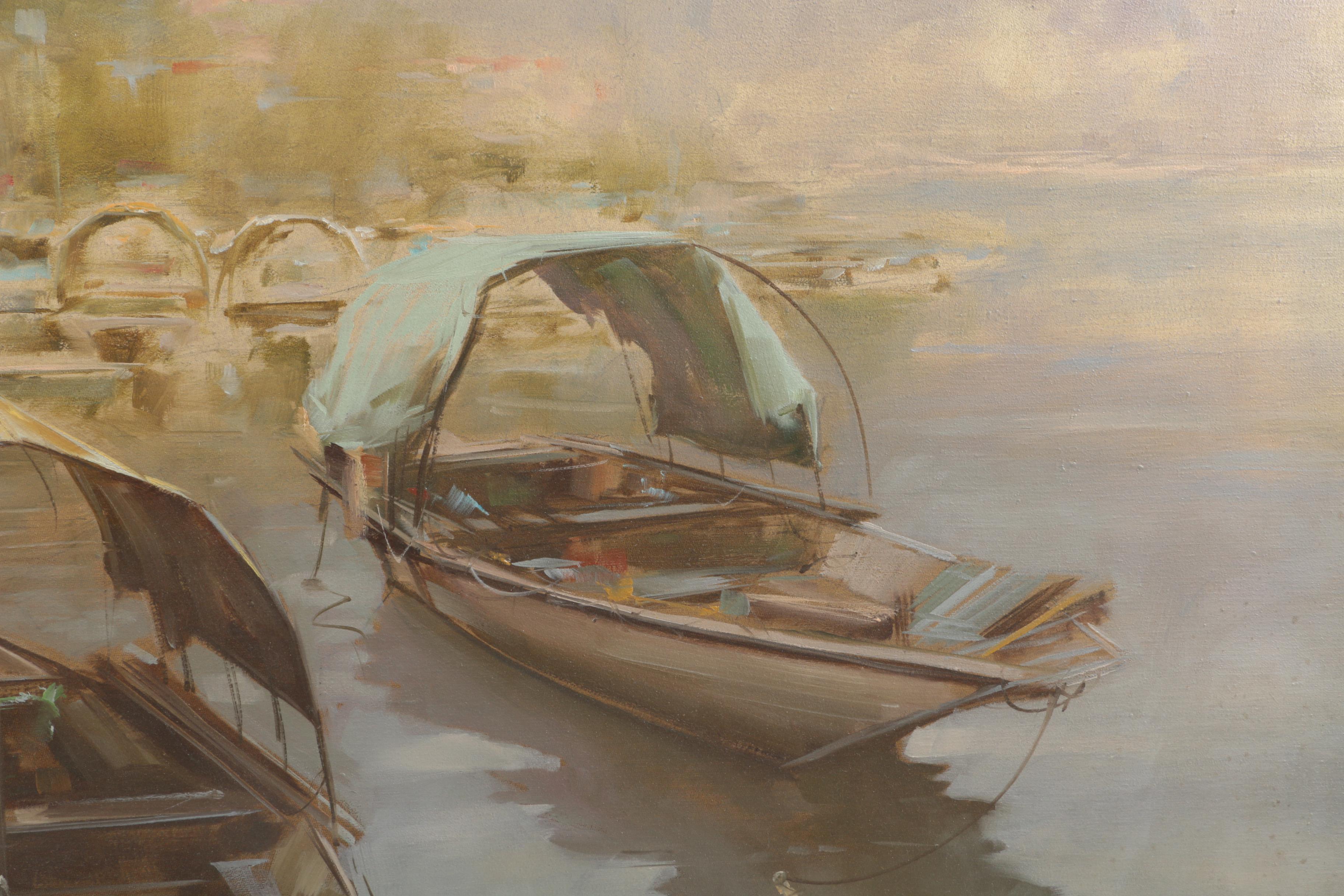 Spartaco Lombardo 'Harbor" Original Oil Painting