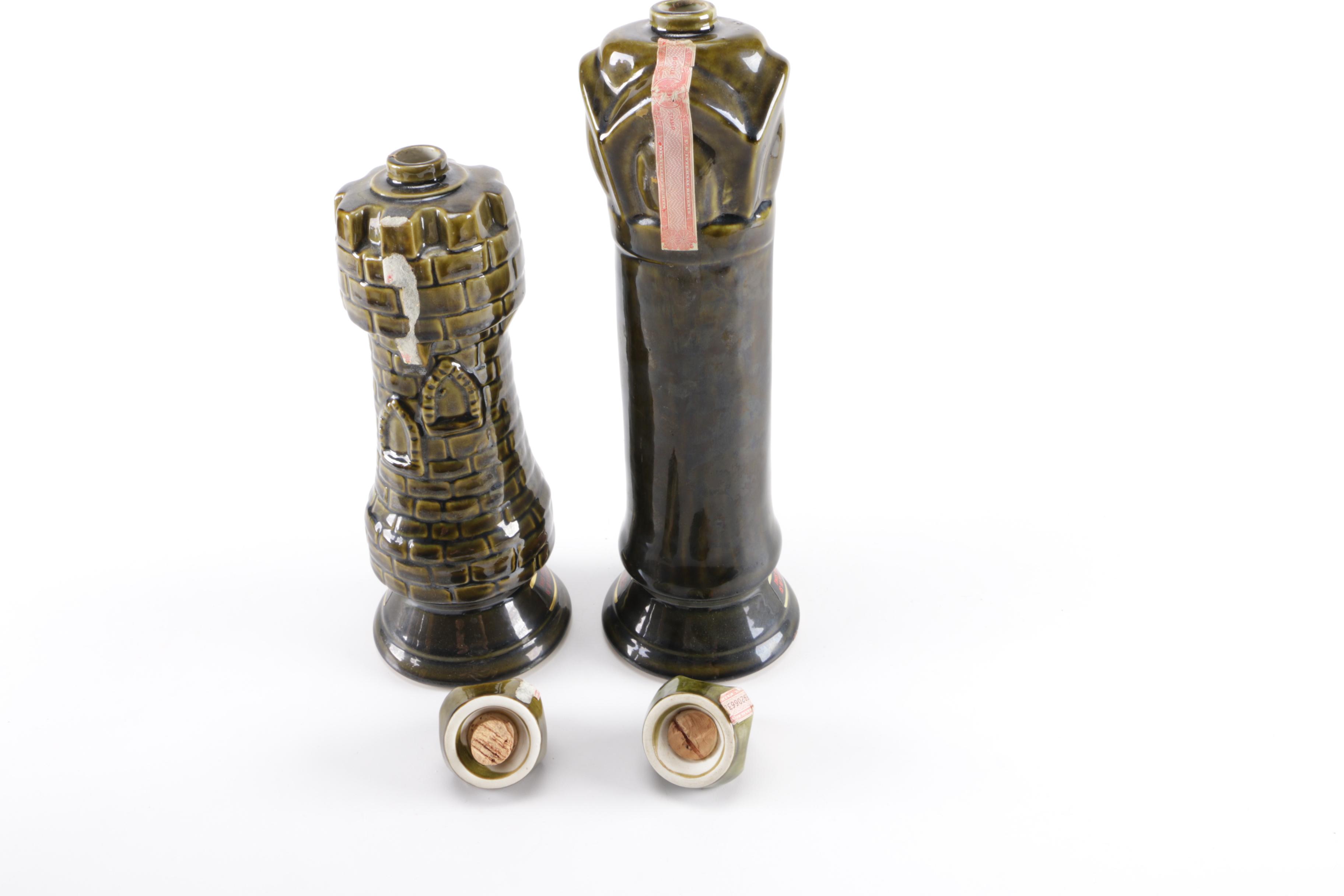 Collection of Old Crow Chessmen Ceramic Kentucky Bourbon Whiskey Bottles