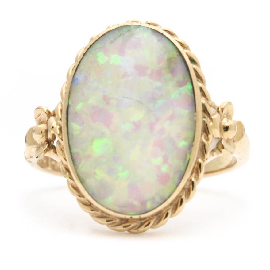 9K Yellow Gold and Synthetic Opal Ring