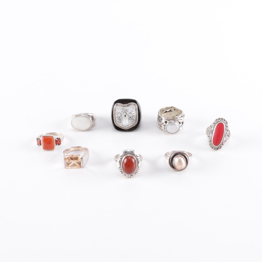 Sterling Silver and Gemstone Rings Including Carnelian