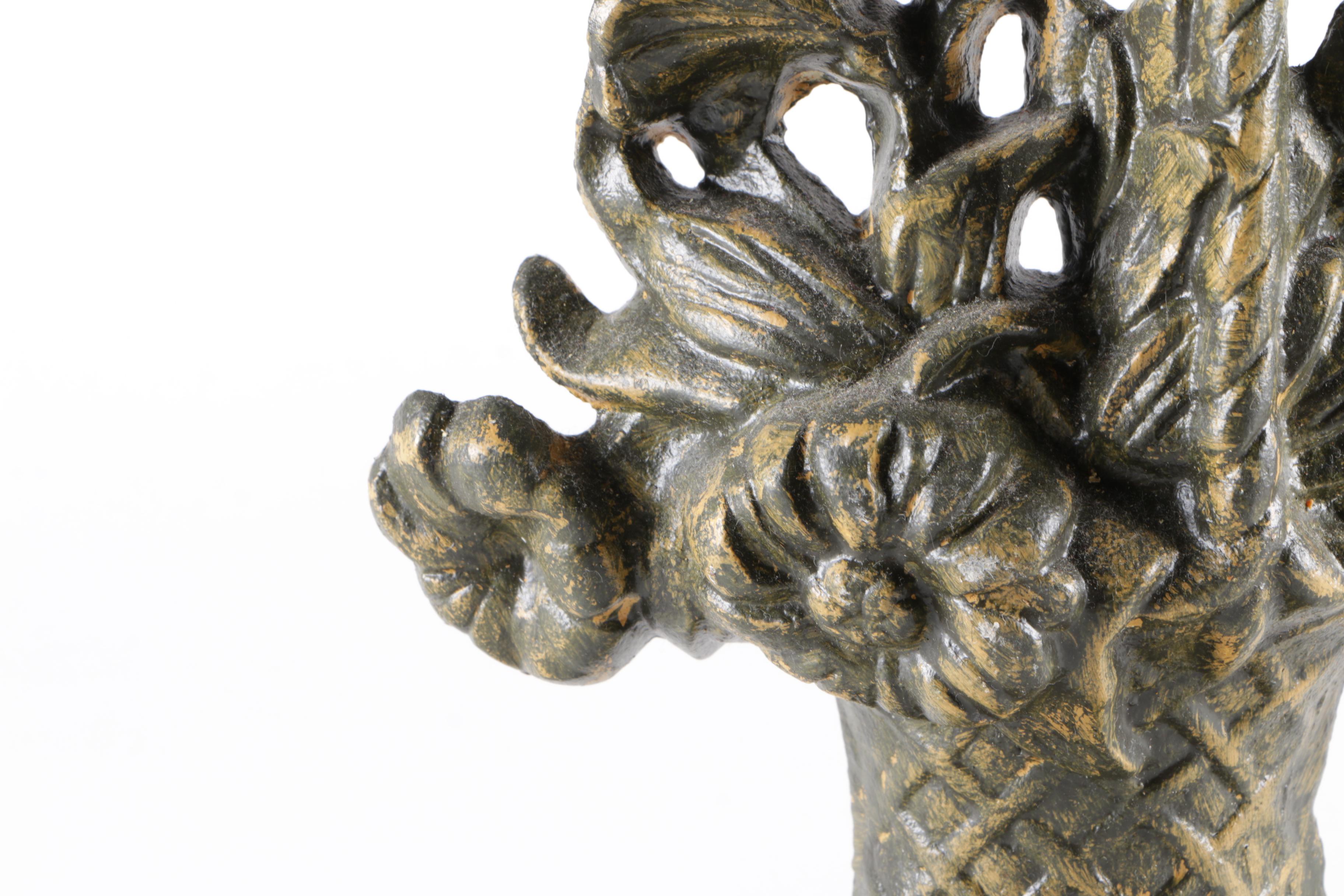 Cast Iron Floral Door Stopper with a Brass Patina