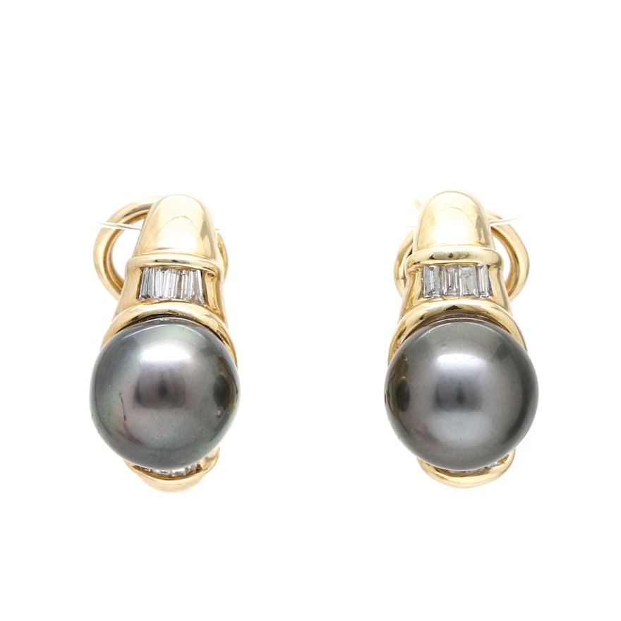 14K Yellow Gold Diamond and Pearl Earrings